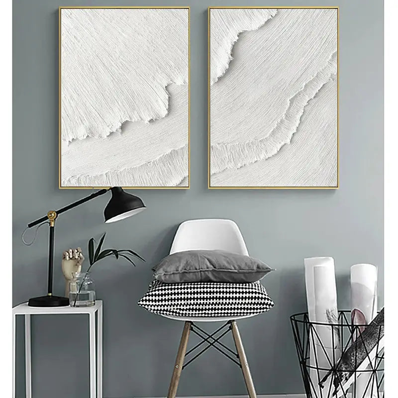 White Minimalist Textured Paintings Canvas Set of 2 #MM065