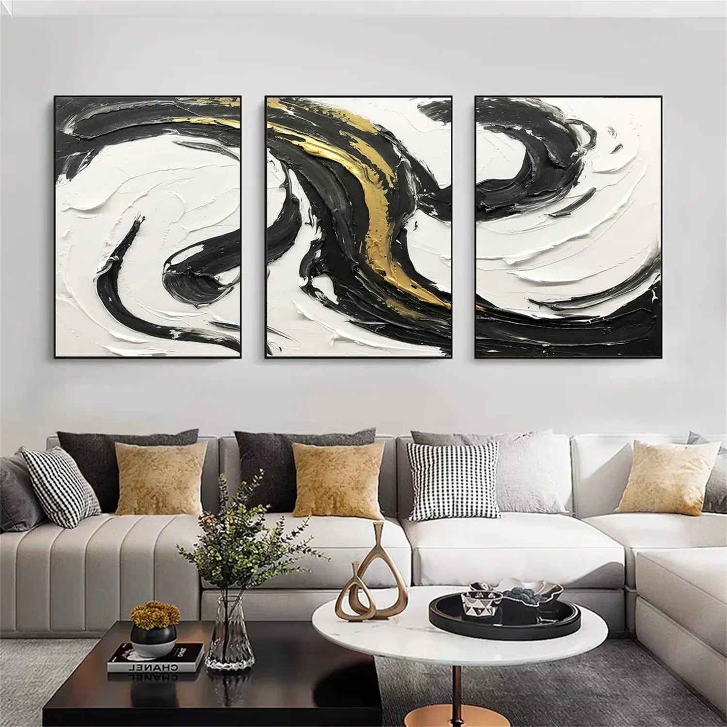 Black White Textured Minimalist Wall Art Set of 3 #MZ120