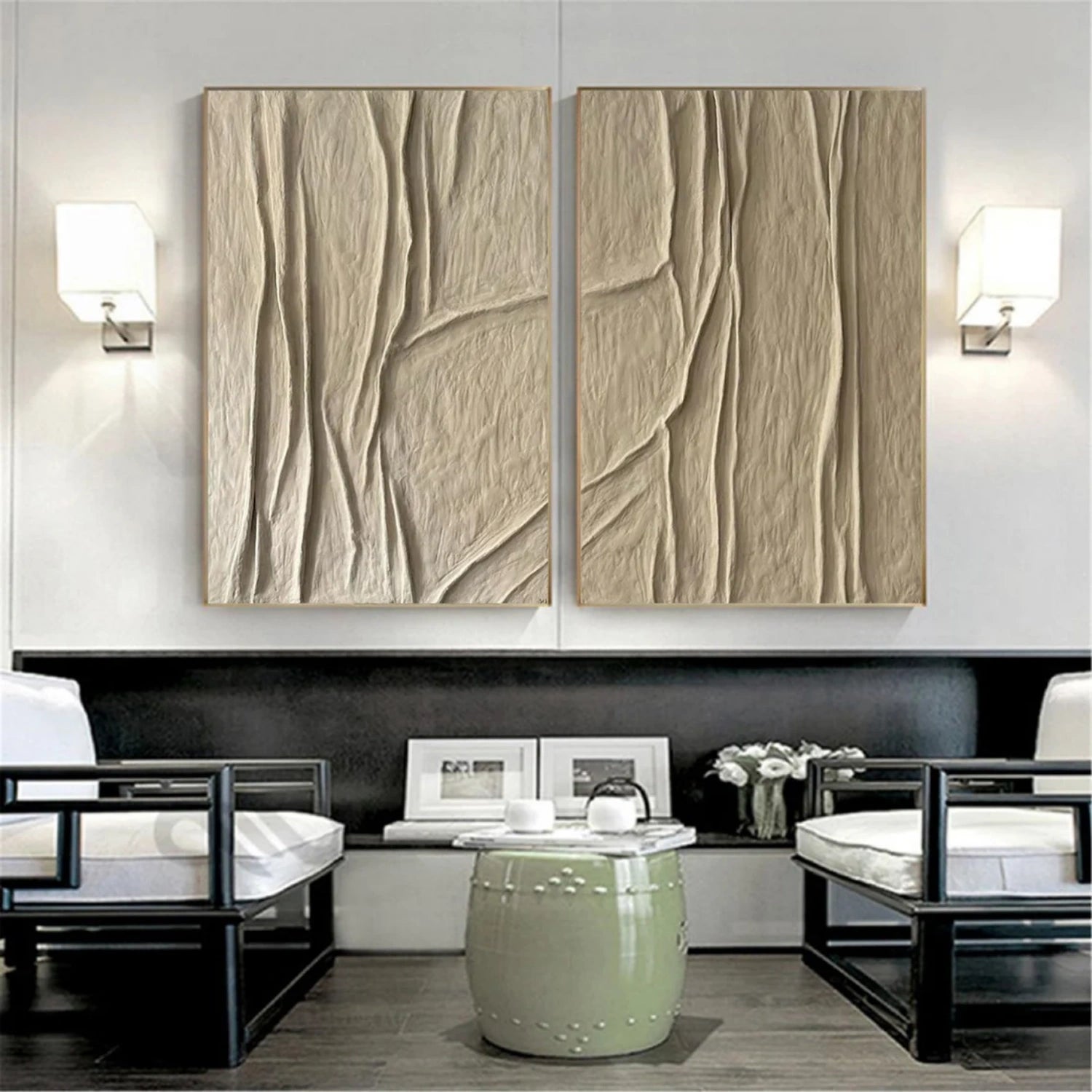 Beige & Brown Abstract Set of 2 #BB134