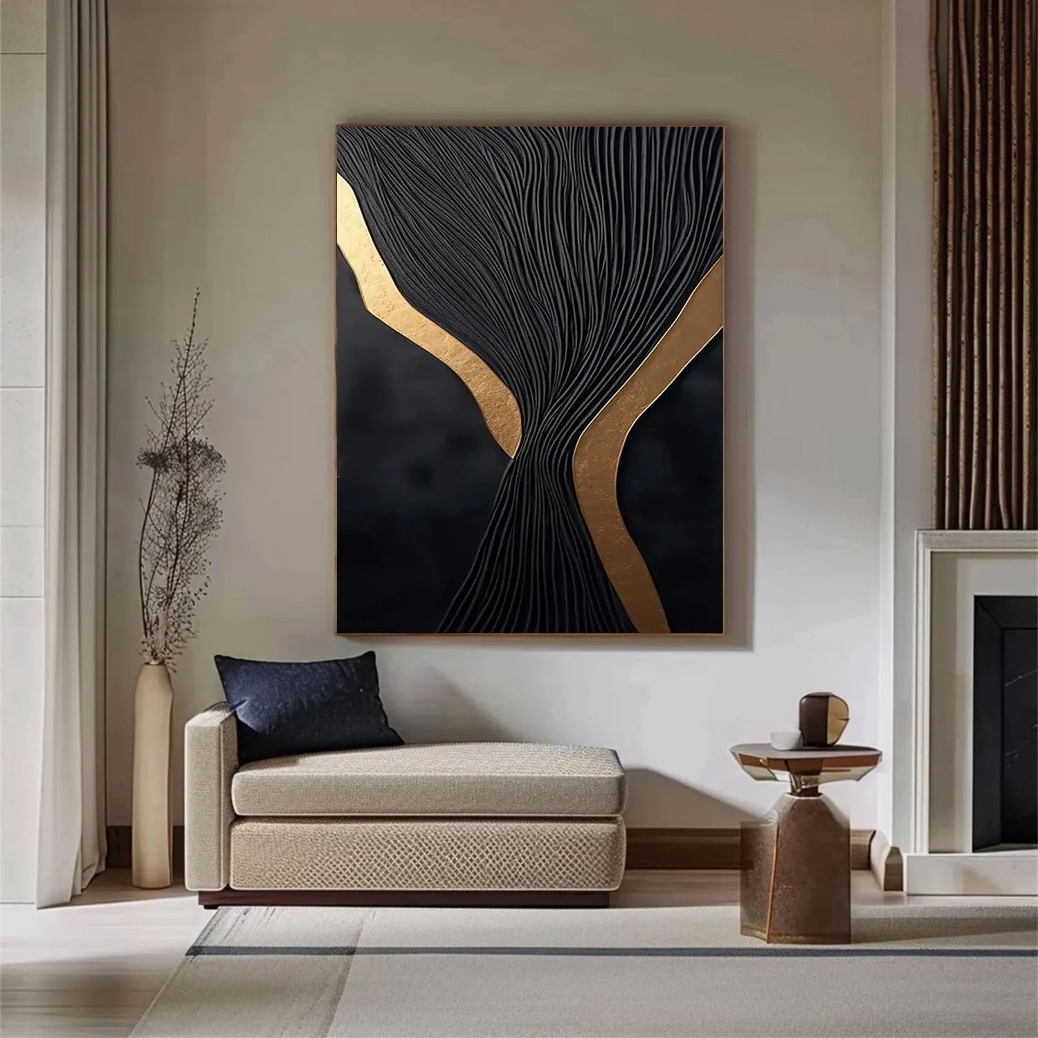 Black Gold Minimalist Textured Painting #MZ132