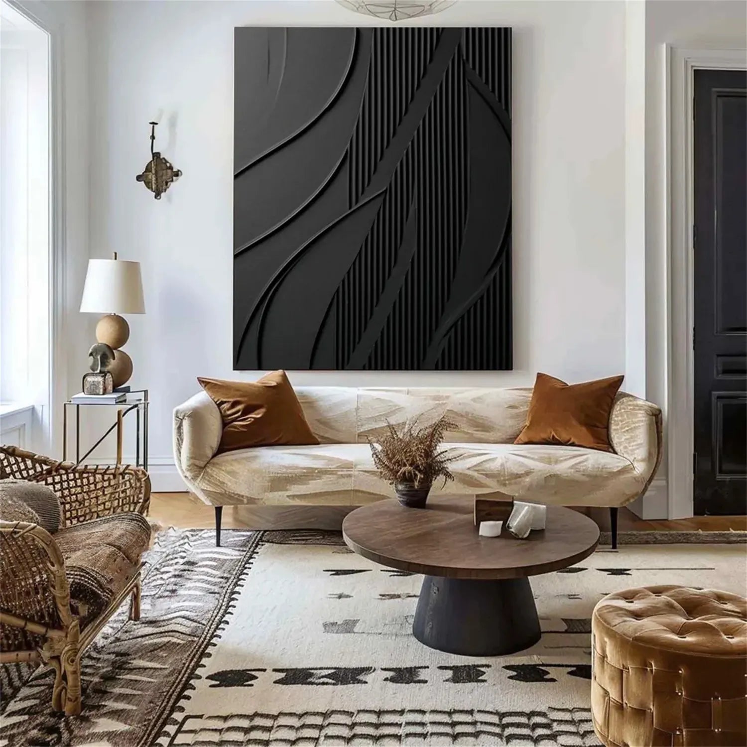 Black Minimalist Textured Painting Canvas #MZ125