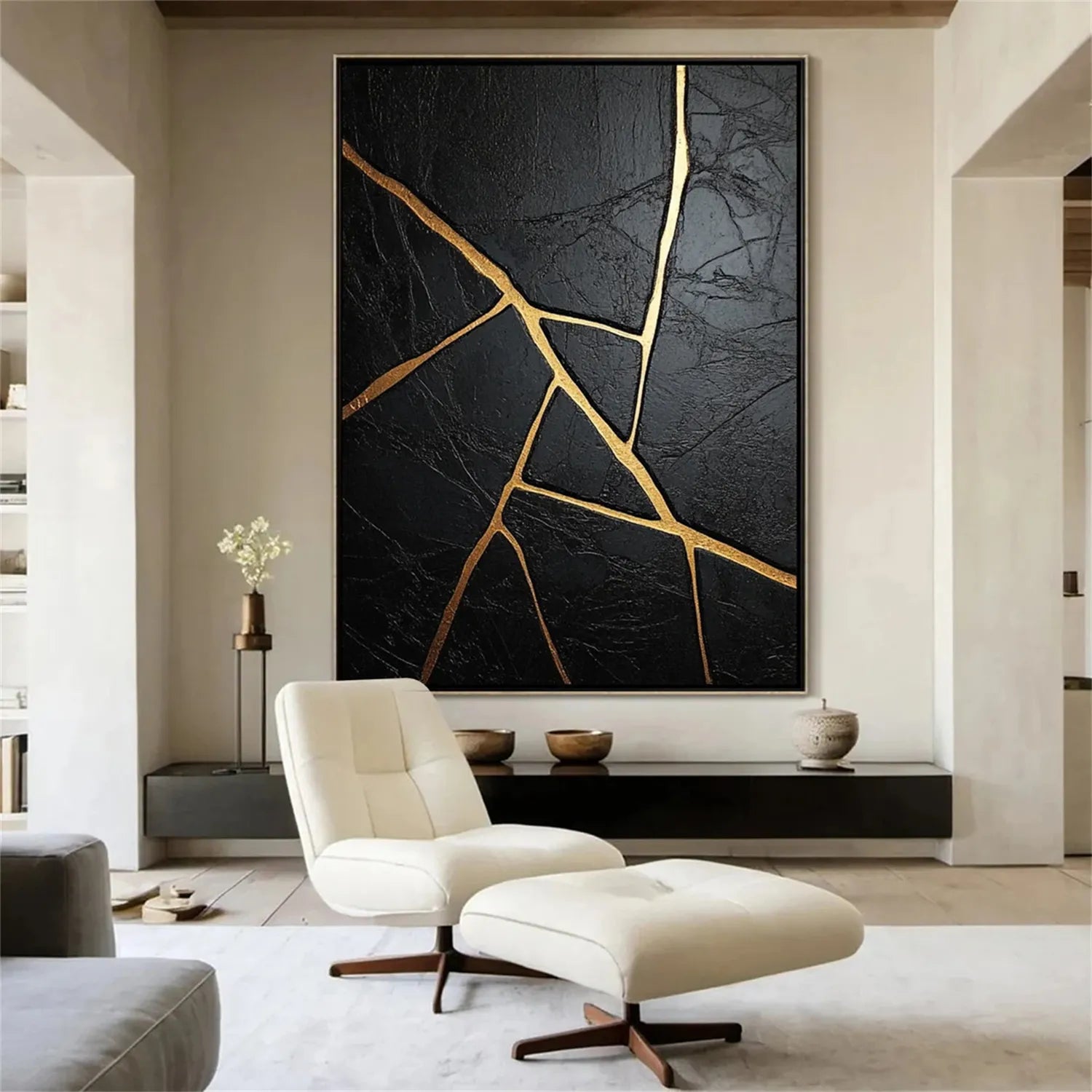 Black Gold Minimalist Textured Painting #MZ136