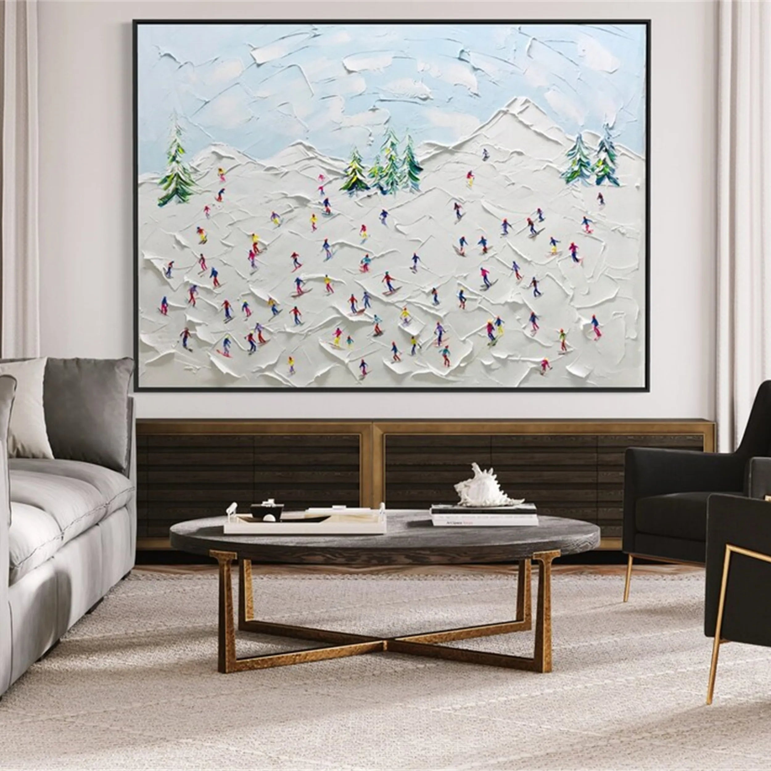 Skiing Sport Art Textured Painting Canvas #MM230