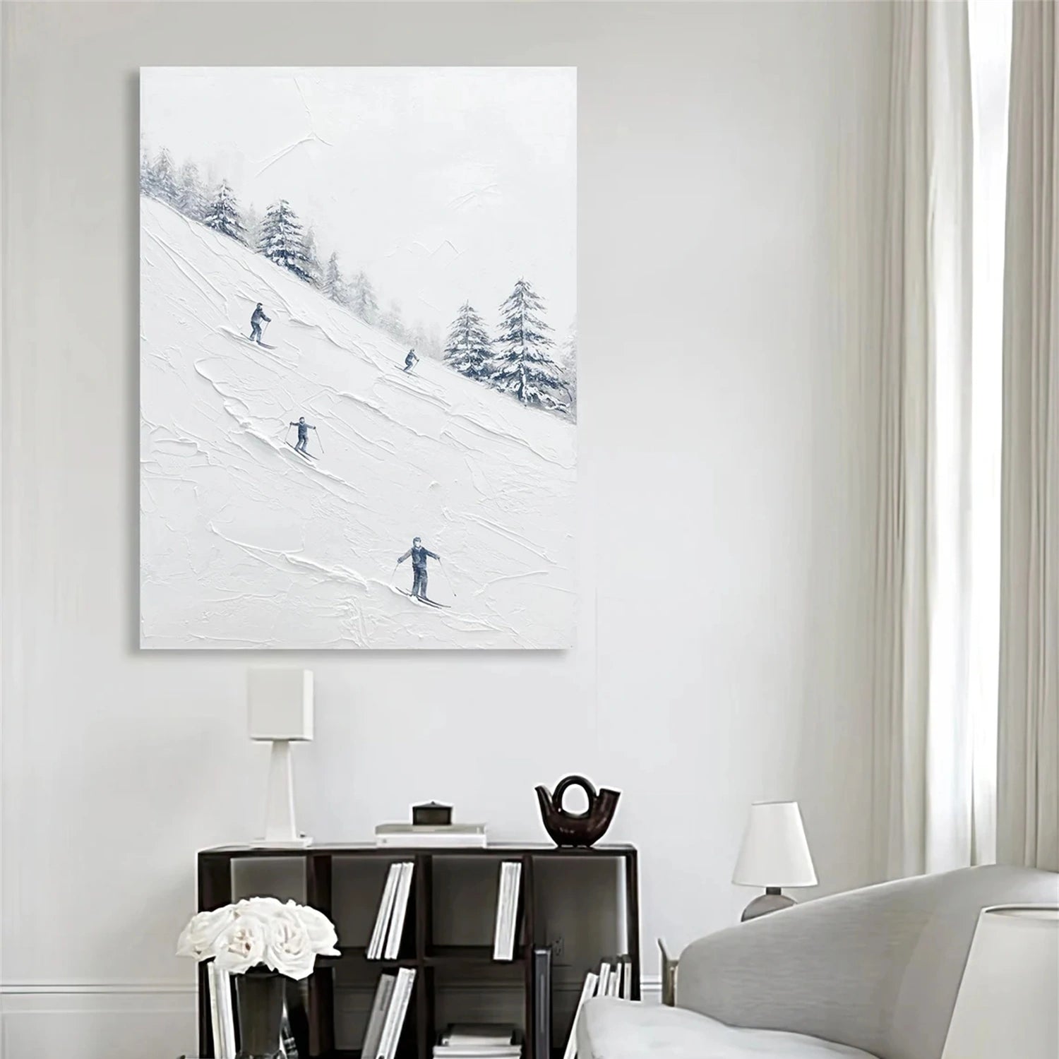 Skiing Sport Art Textured Painting Canvas #SP032