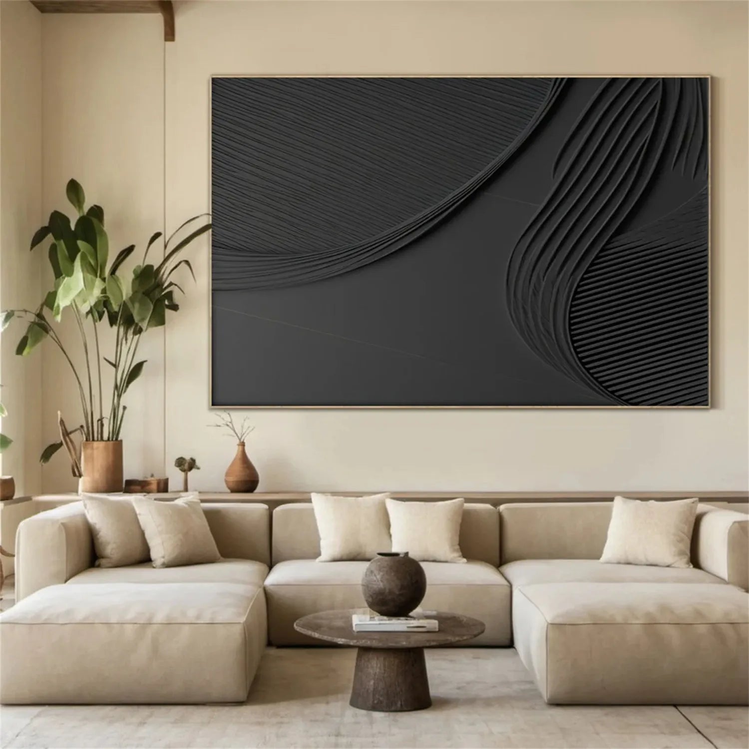 Black Minimalist Textured Painting #MZ127