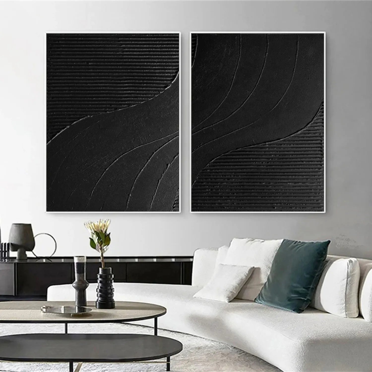 Black Minimalist Textured Paintings Canvas Set of 2 #MZ102