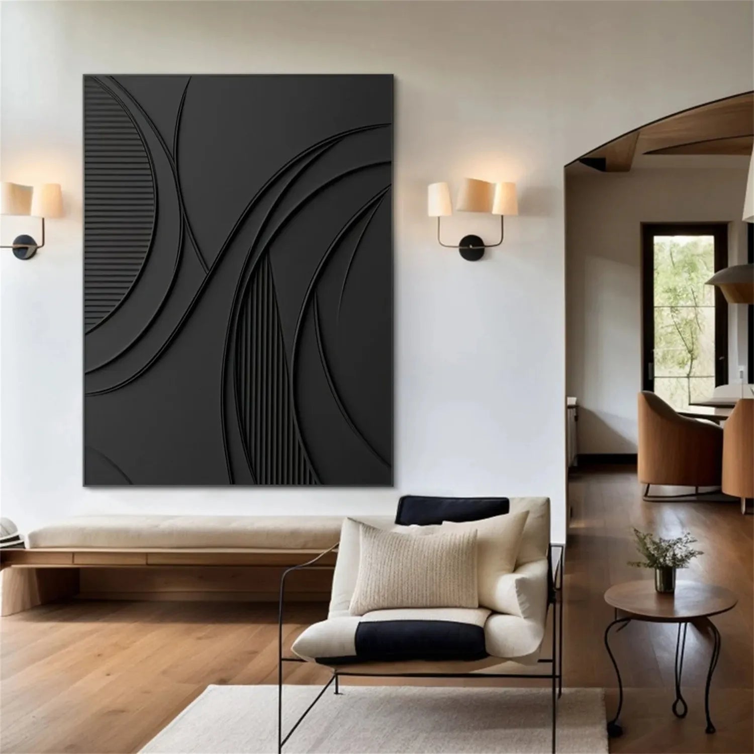 Black Minimalist Textured Painting Canvas #MZ126