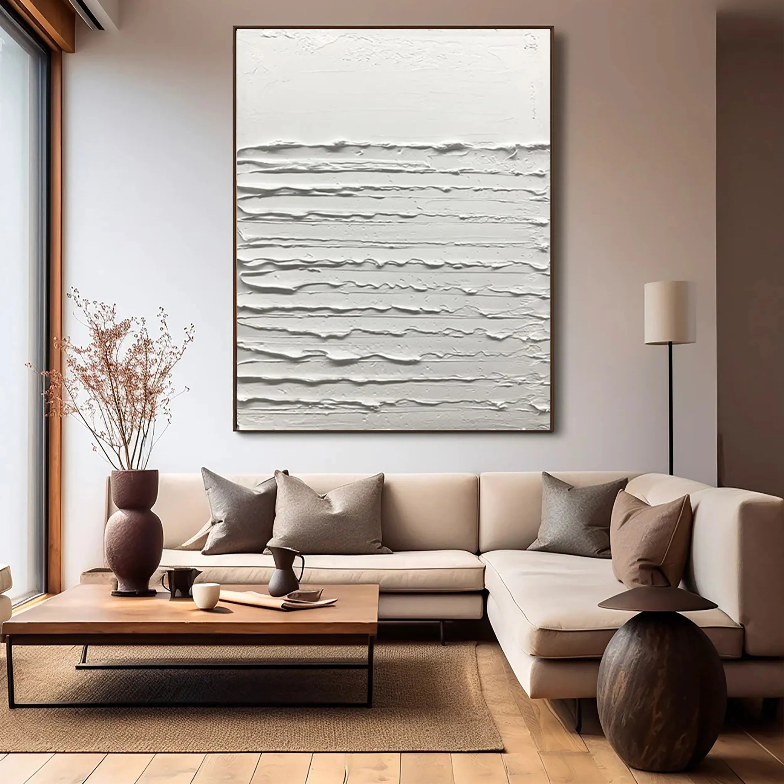 White Minimalist Textured Painting Canvas #MM177