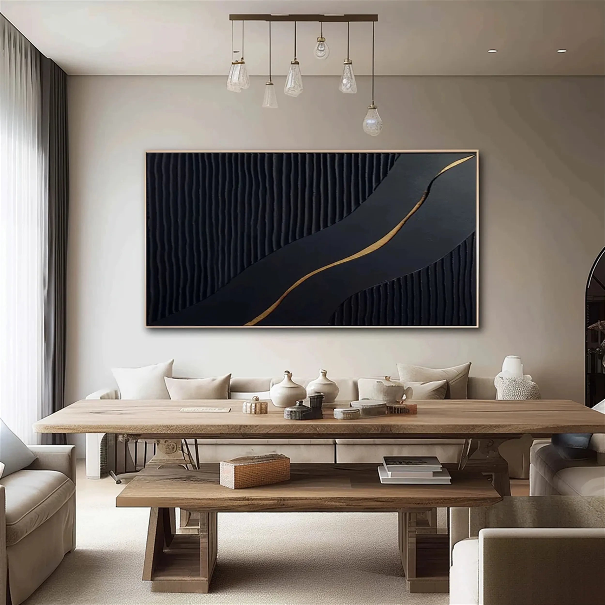 Black Gold Minimalist Textured Painting #MZ082