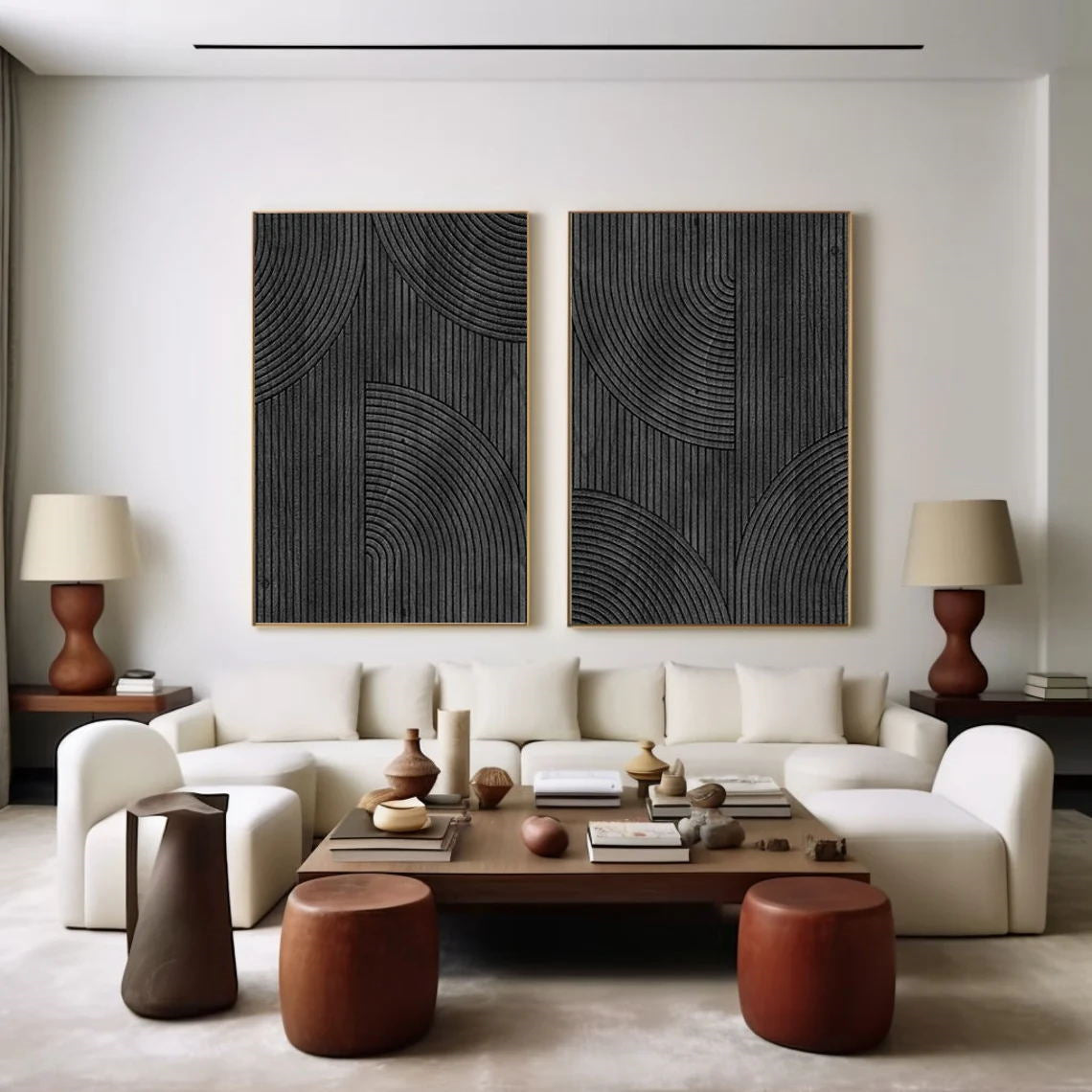 Black Minimalist Textured Paintings Canvas Set of 2 #MZ050