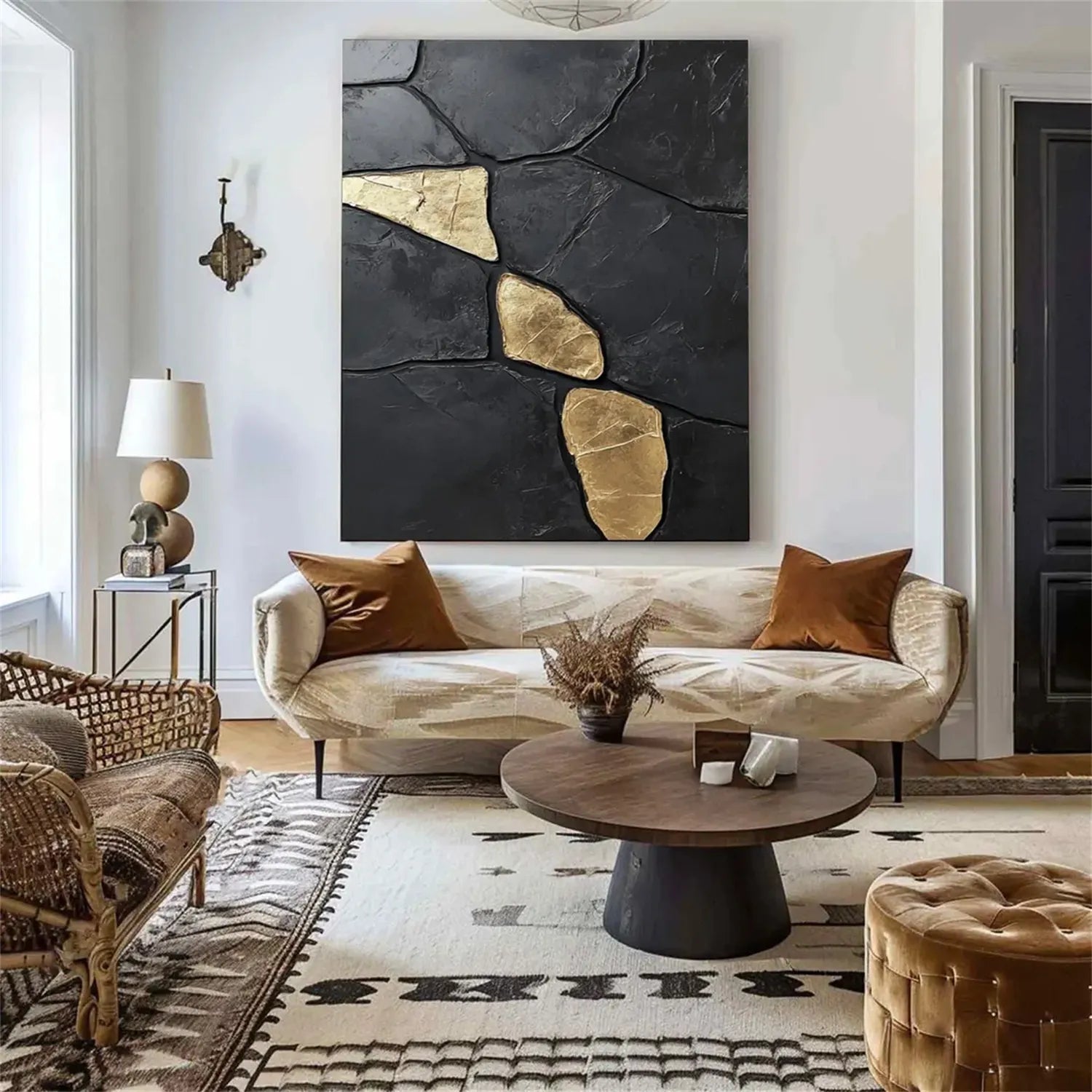 Black Gold Minimalist Textured Painting Canvas #MZ122