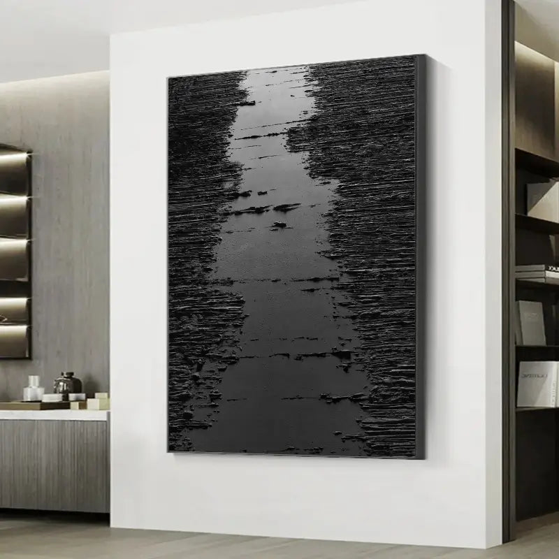 Black Minimalist Textured Painting Canvas #MZ008