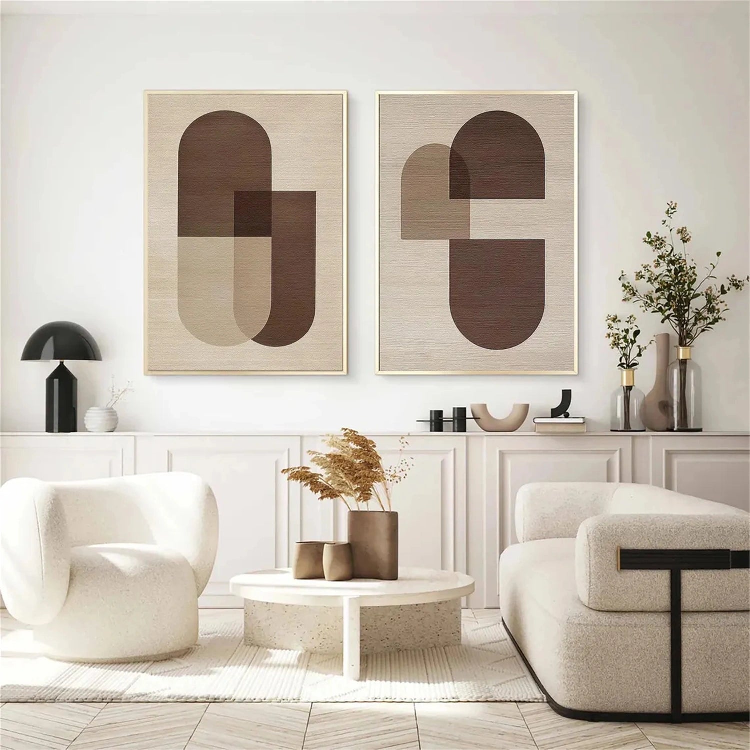 Beige & Brown Abstract Set of 2 #BB118