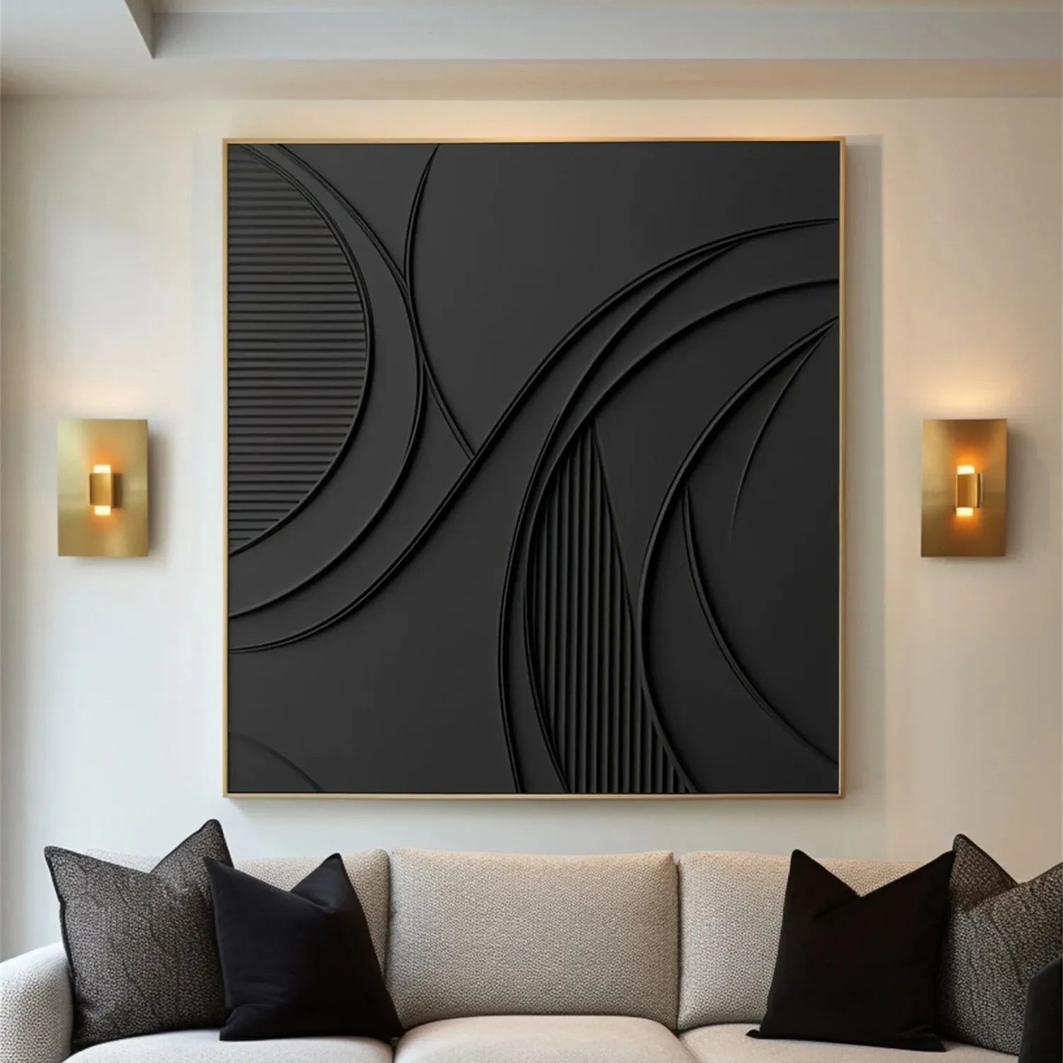 Black Minimalist Textured Painting Canvas #MZ128