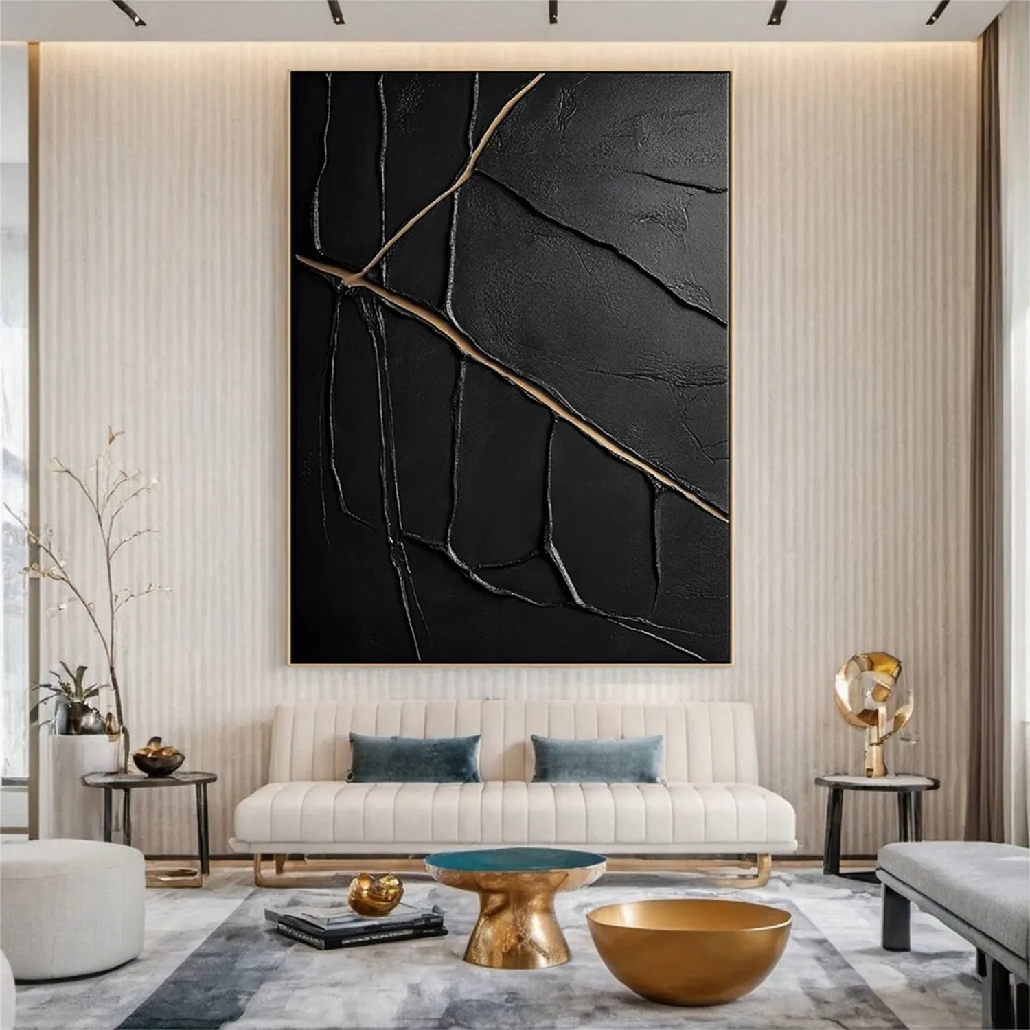 Black Gold Minimalist Textured Painting #MZ137