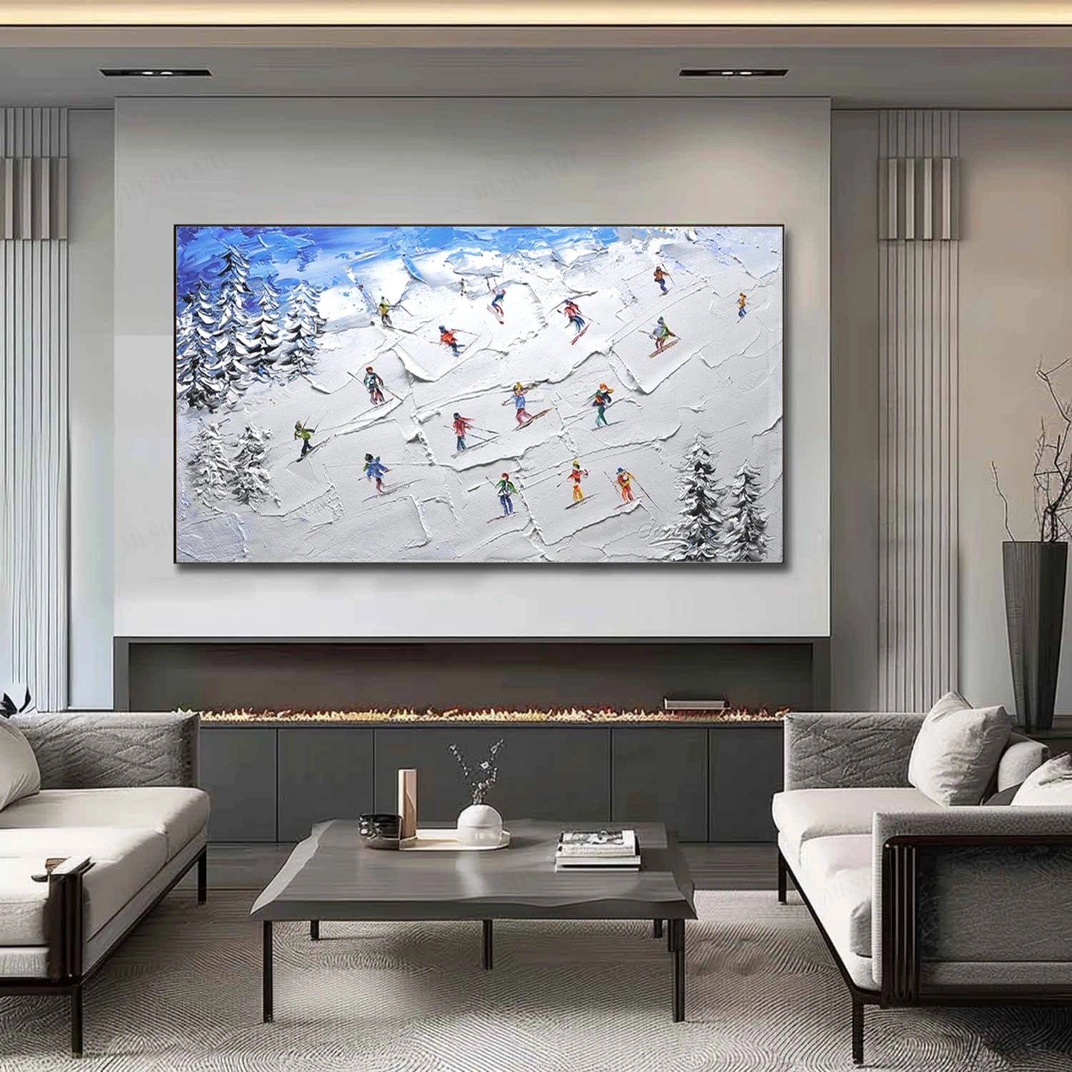 Skiing Sport Art Textured Painting Canvas # SP045