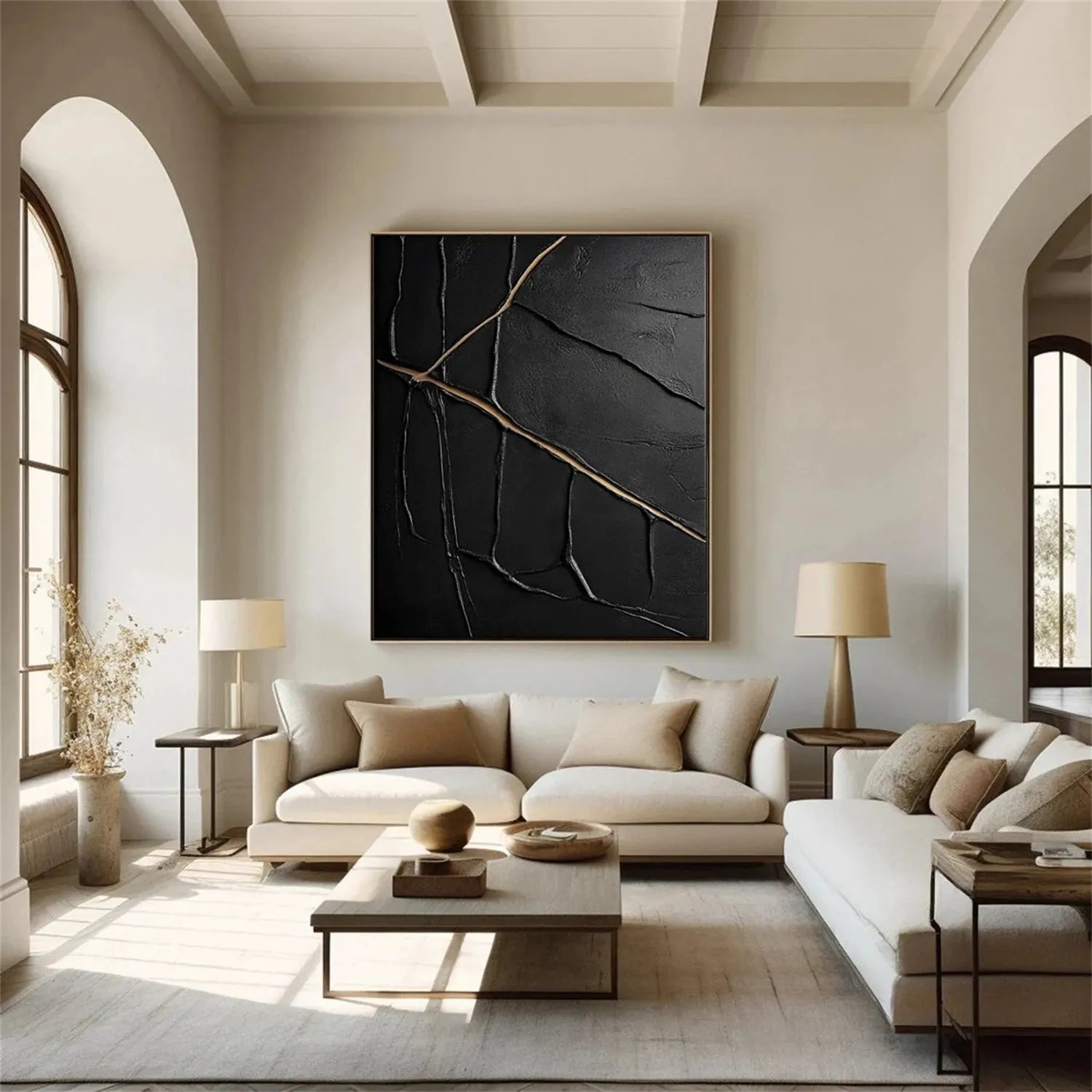 Black Gold Minimalist Textured Painting #MZ137