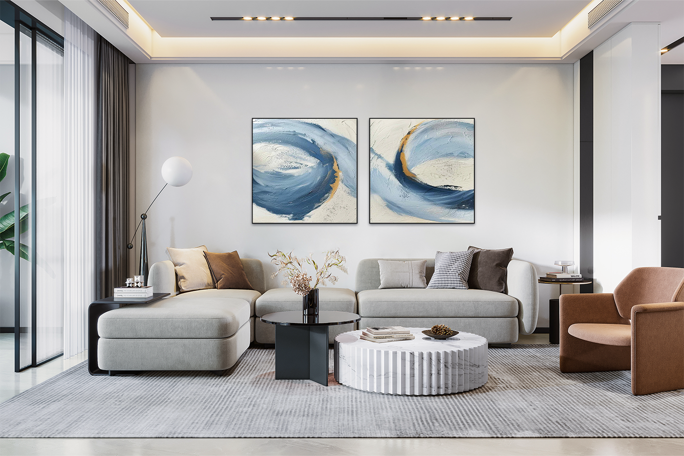 #CL-Custom Size Abstract Painting Square Set of 2 #AB 414