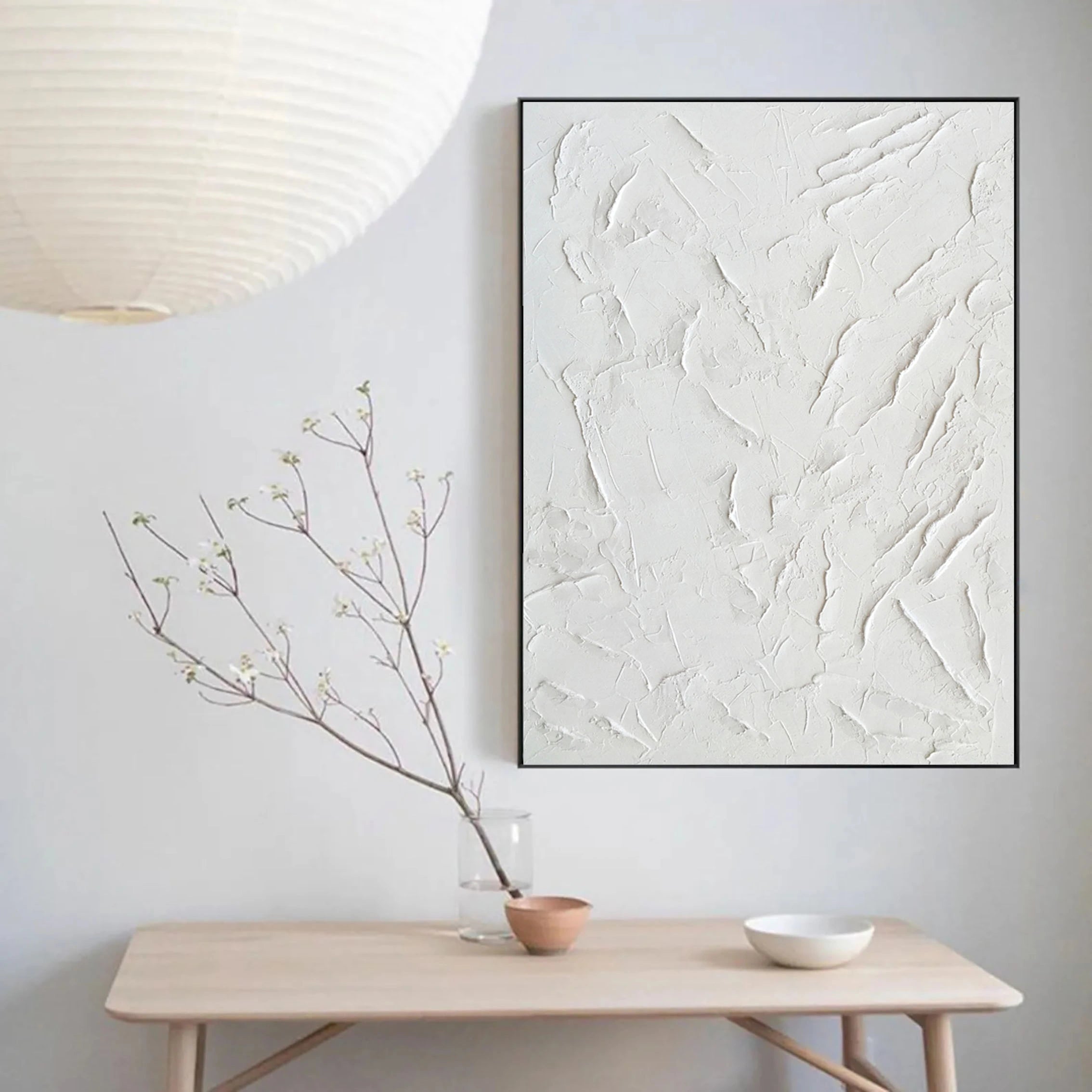 White Minimalist Textured Painting Canvas #MM004-Vertical