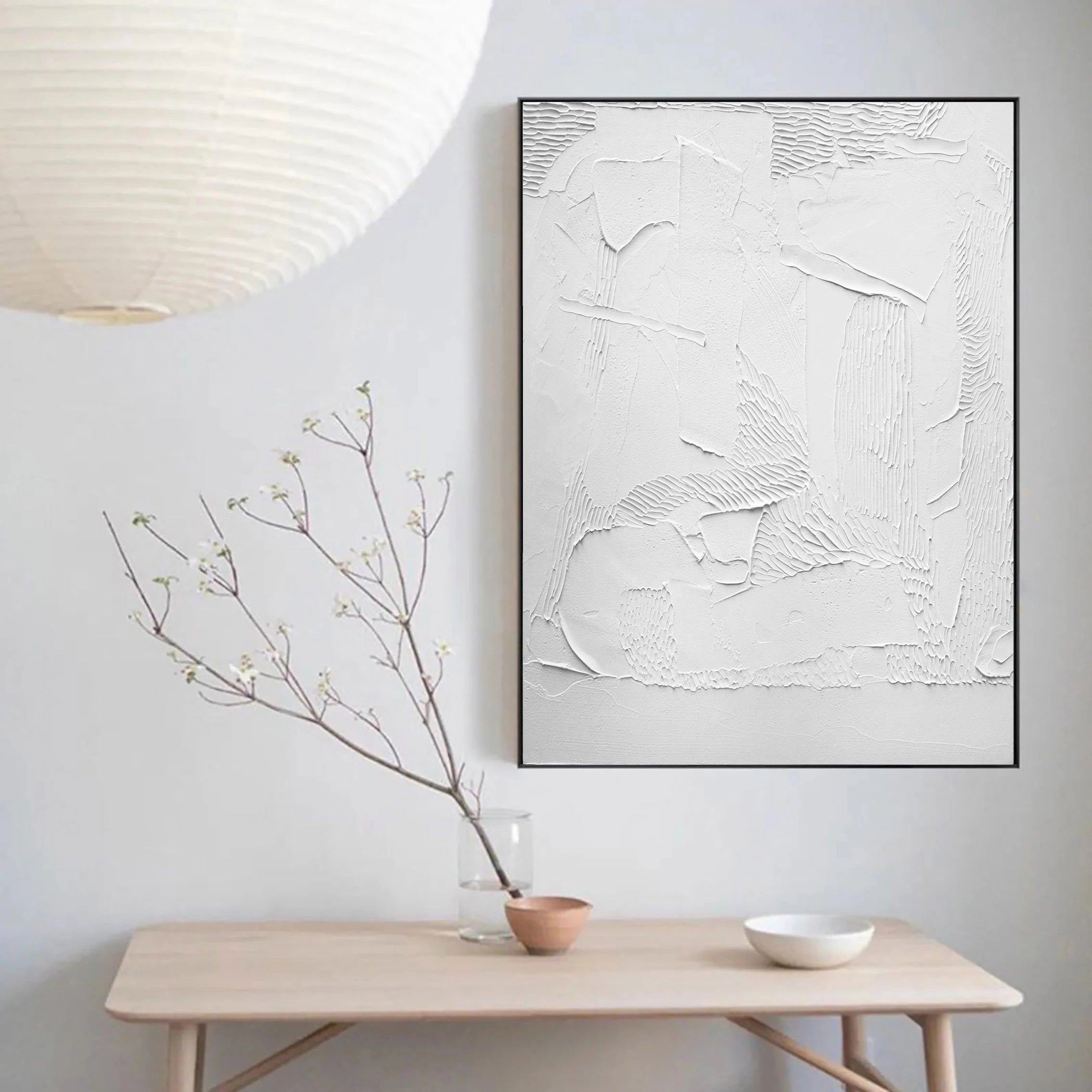 White Minimalist Textured Painting Canvas #MM006-Vertical