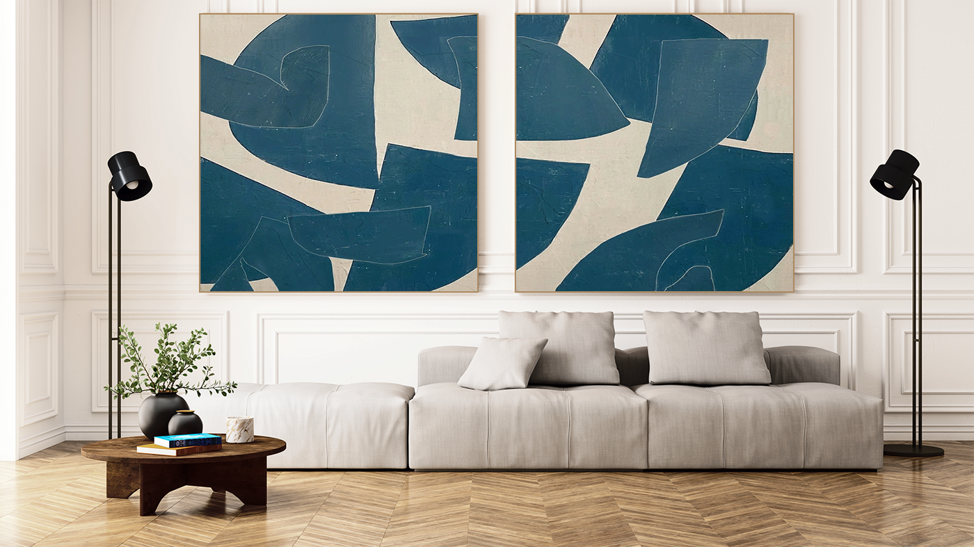 #CL-Custom Size Abstract Painting Square Set of 2 #AB 456