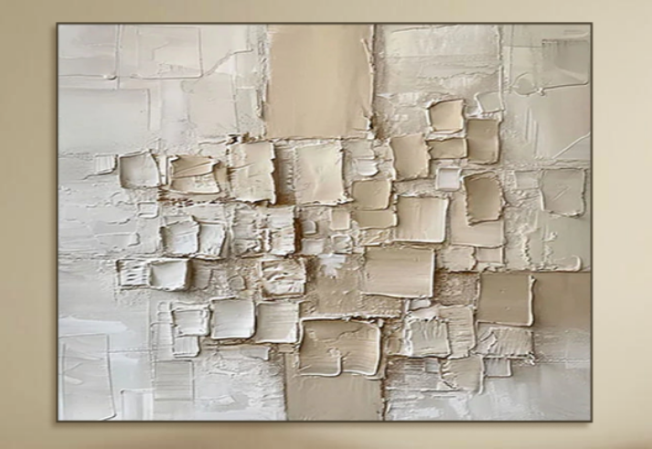 #CL-Custom Horizontal Beige Abstract Textured Wall Art #AB 477
