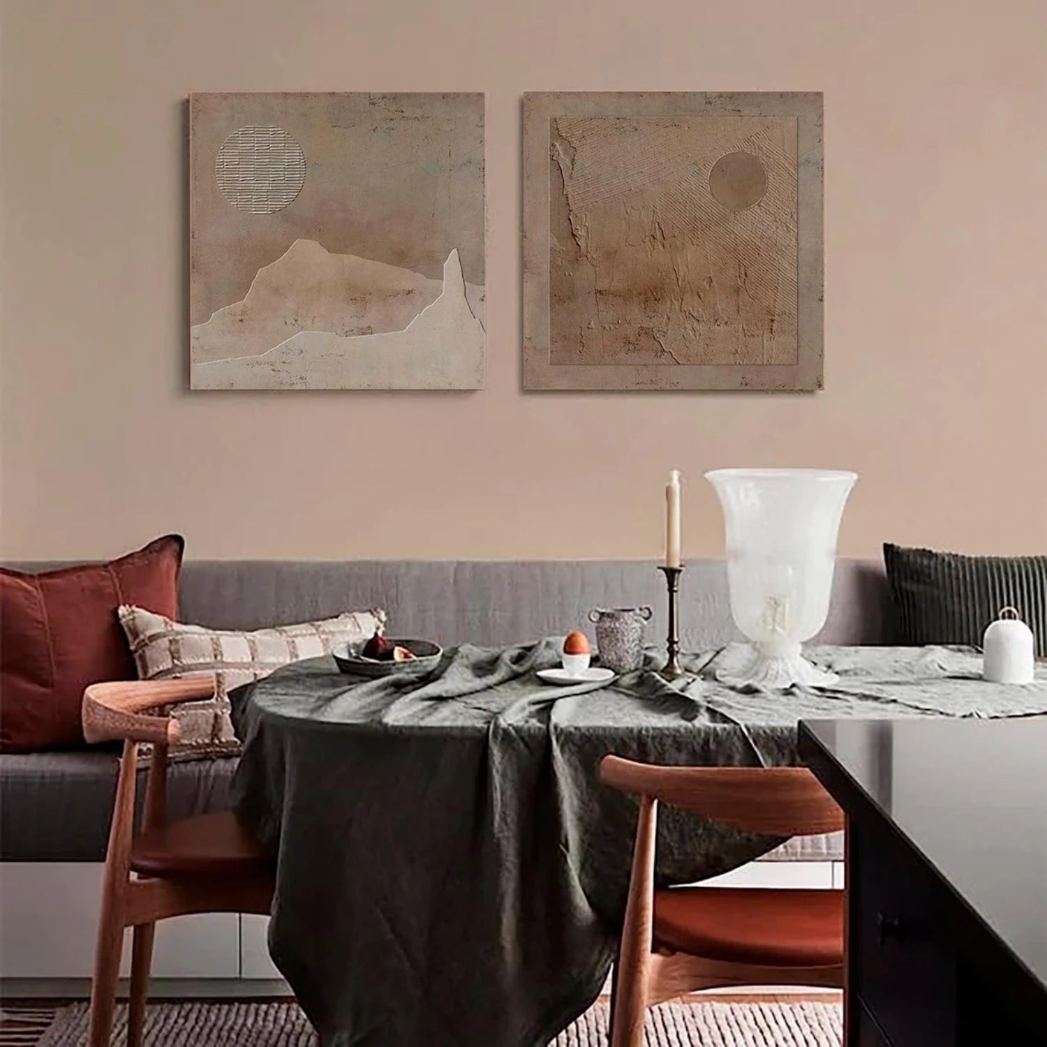 Beige & Brown Abstract Textured Square Set of 2 Wall Art #BB167