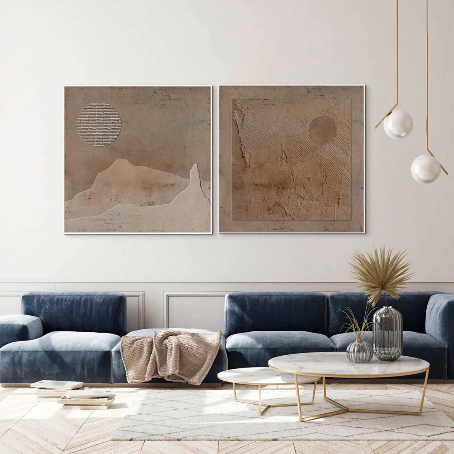 Beige & Brown Abstract Textured Square Set of 2 Wall Art #BB167