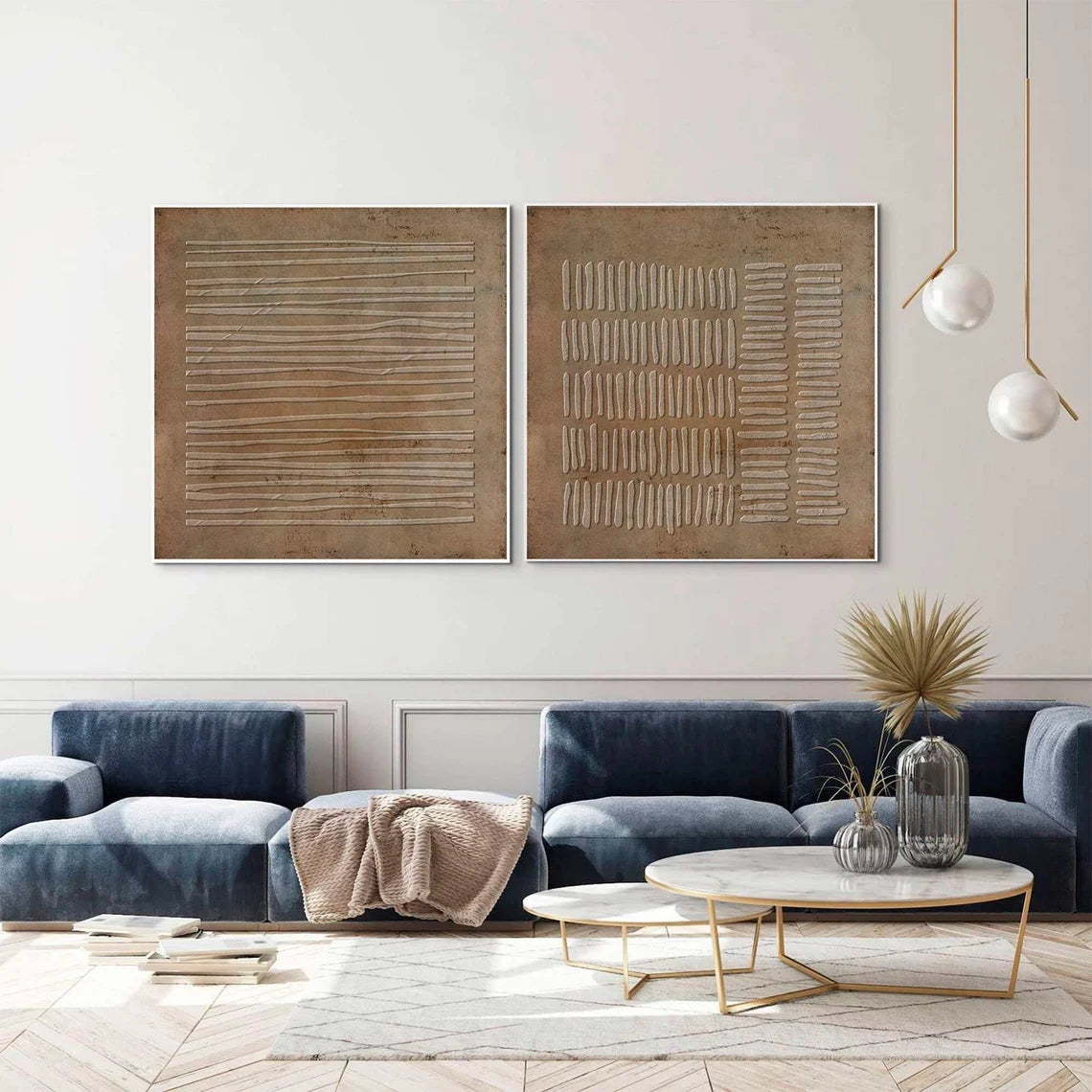 Beige & Brown Abstract Textured Square Set of 2 Wall Art #BB168