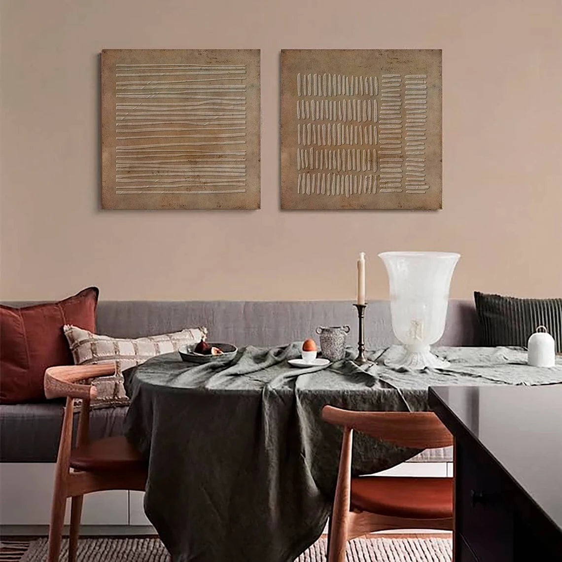 Beige & Brown Abstract Textured Square Set of 2 Wall Art #BB168