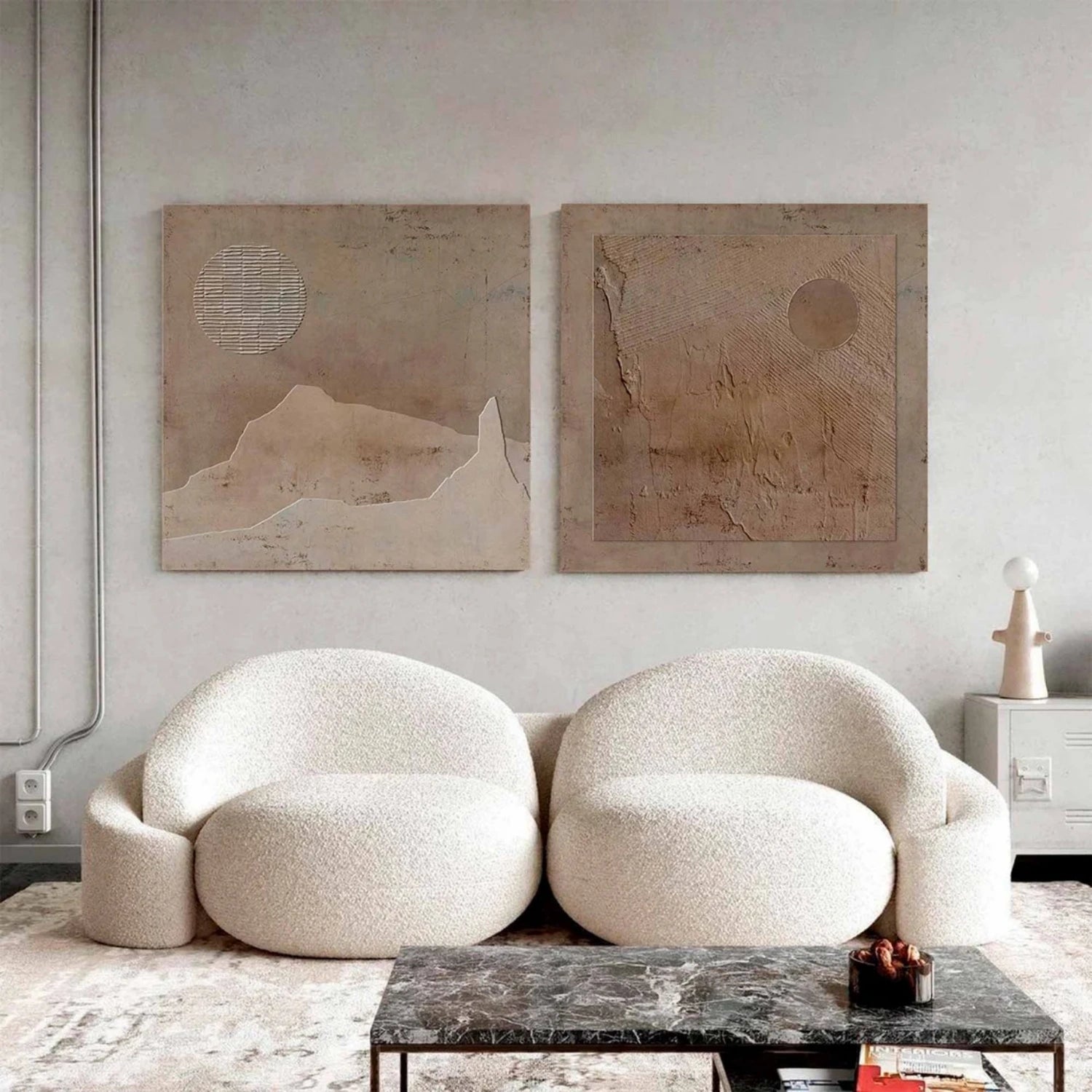 Beige & Brown Abstract Textured Square Set of 2 Wall Art #BB167