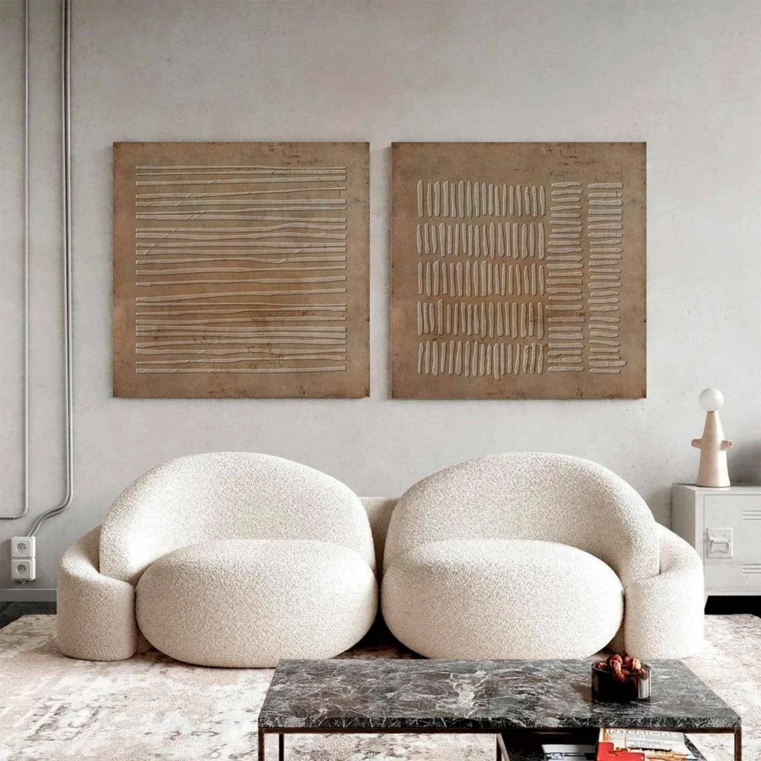 Beige & Brown Abstract Textured Square Set of 2 Wall Art #BB168