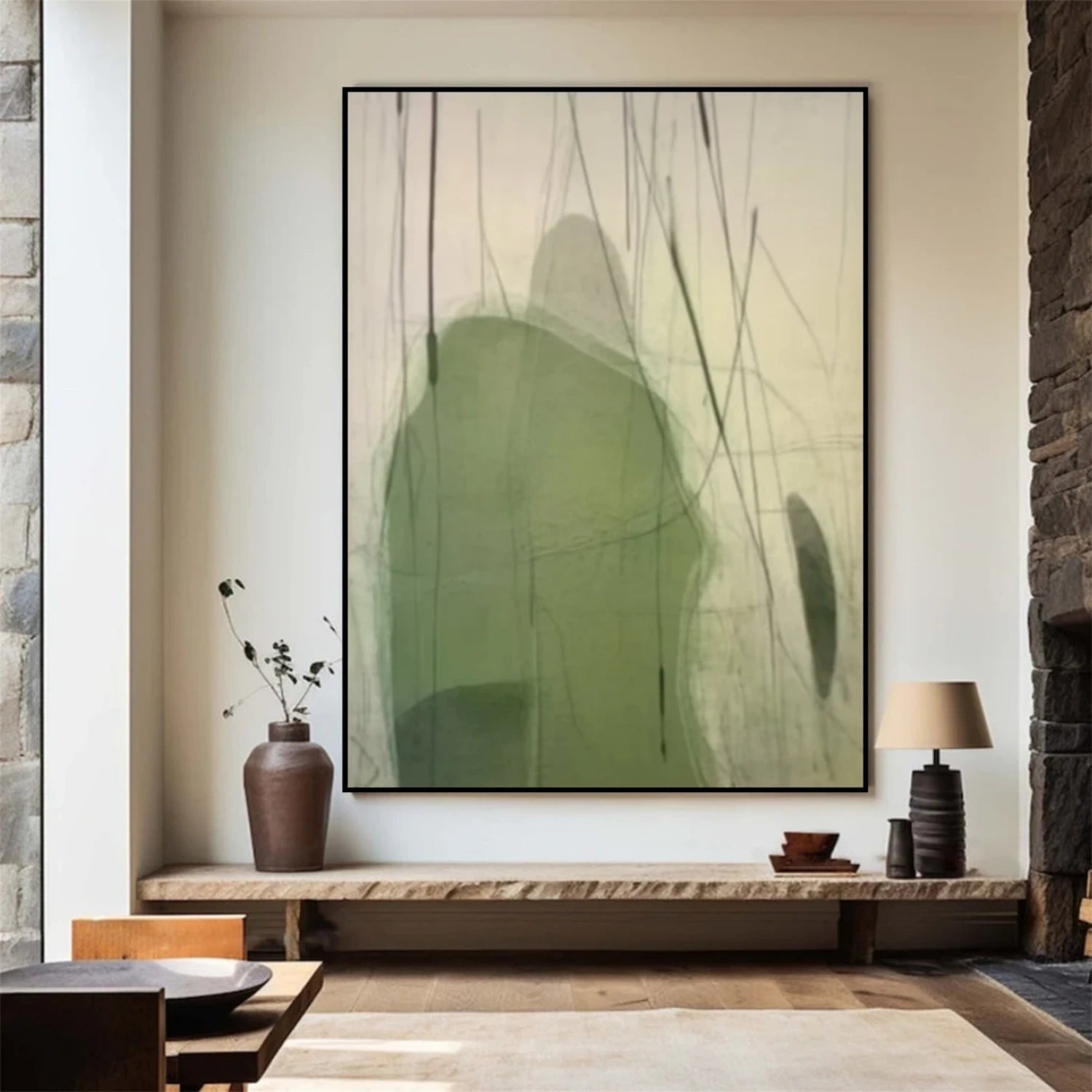 Beige & Green Abstract #BG120