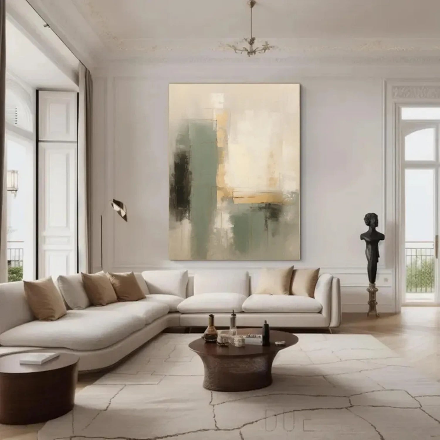 Beige & Green Abstract Wall Art #BG143