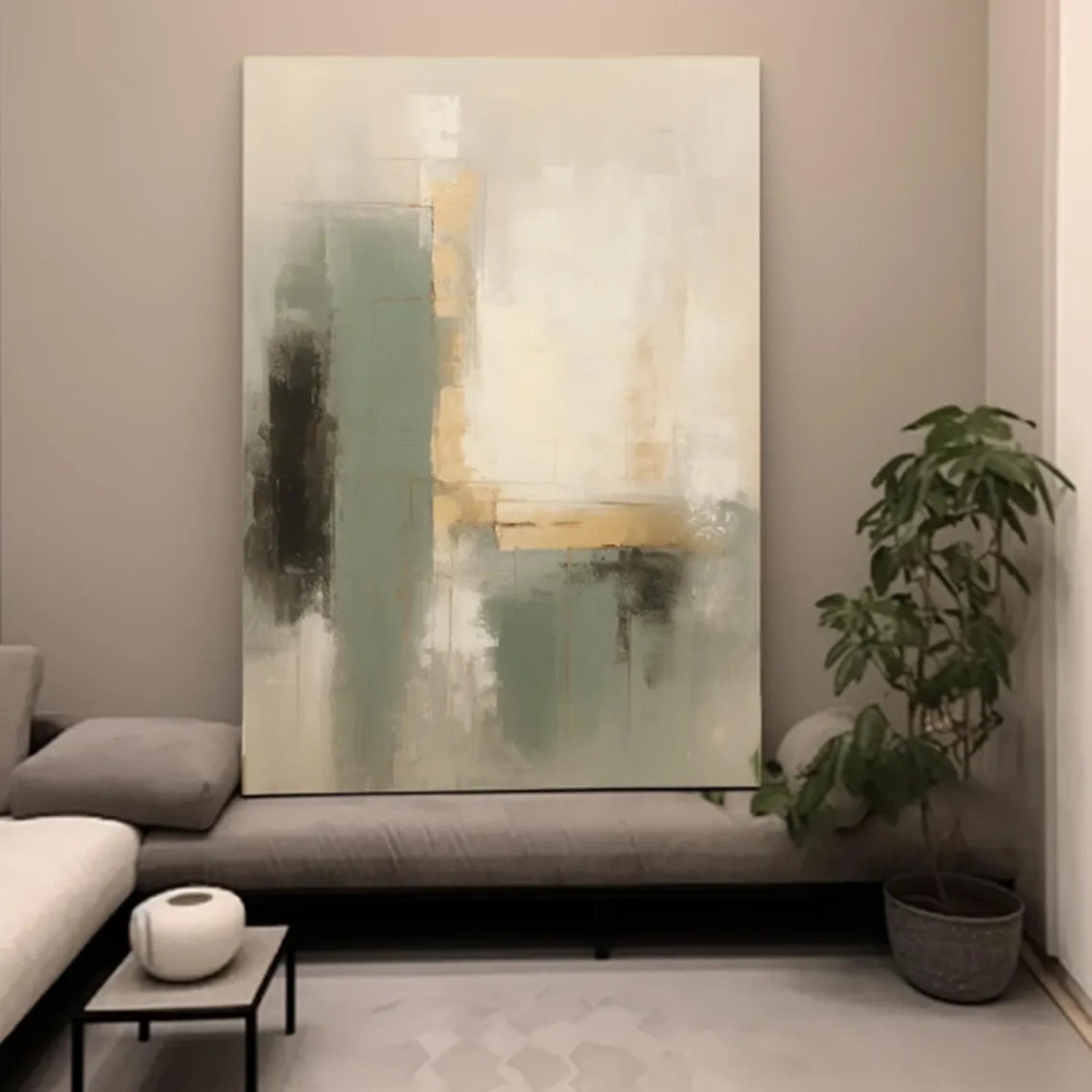 Beige & Green Abstract Wall Art #BG143