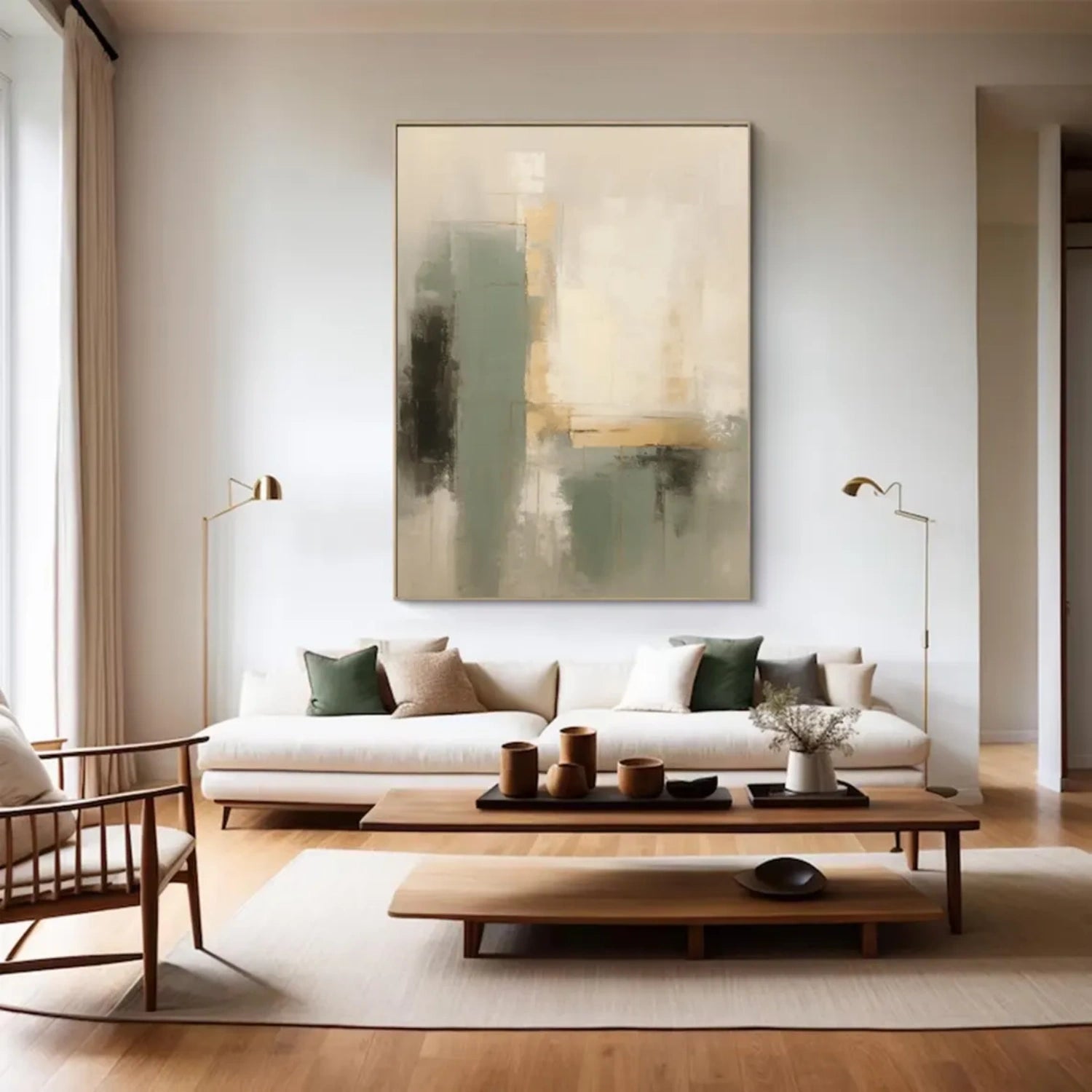 Beige & Green Abstract Wall Art #BG143