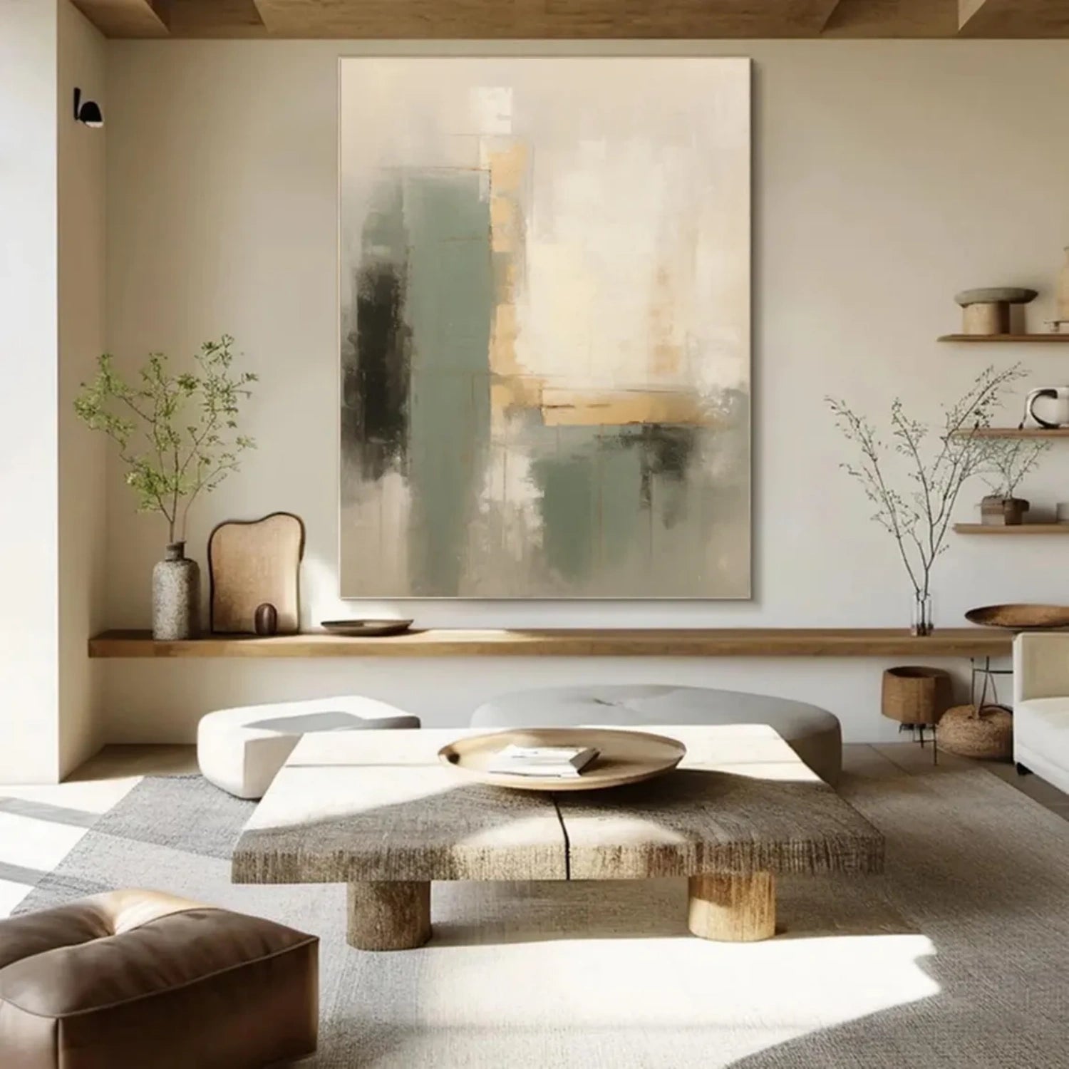 Beige & Green Abstract Wall Art #BG143