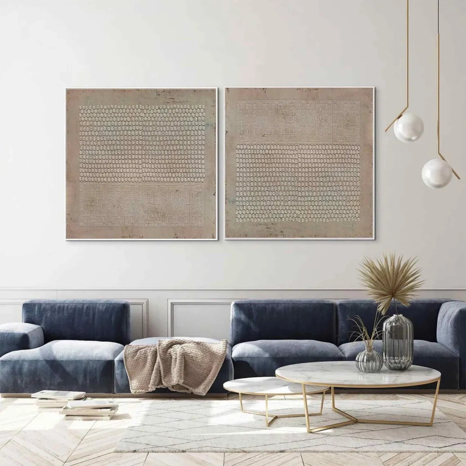 Beige & Brown Abstract Textured Square Set of 2 Wall Art #BB165