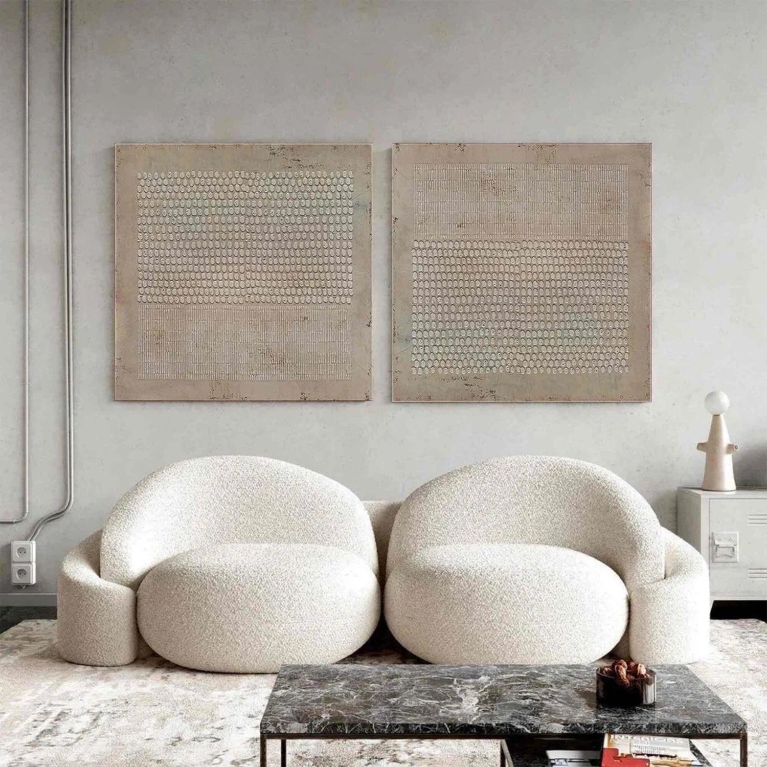 Beige & Brown Abstract Textured Square Set of 2 Wall Art #BB165