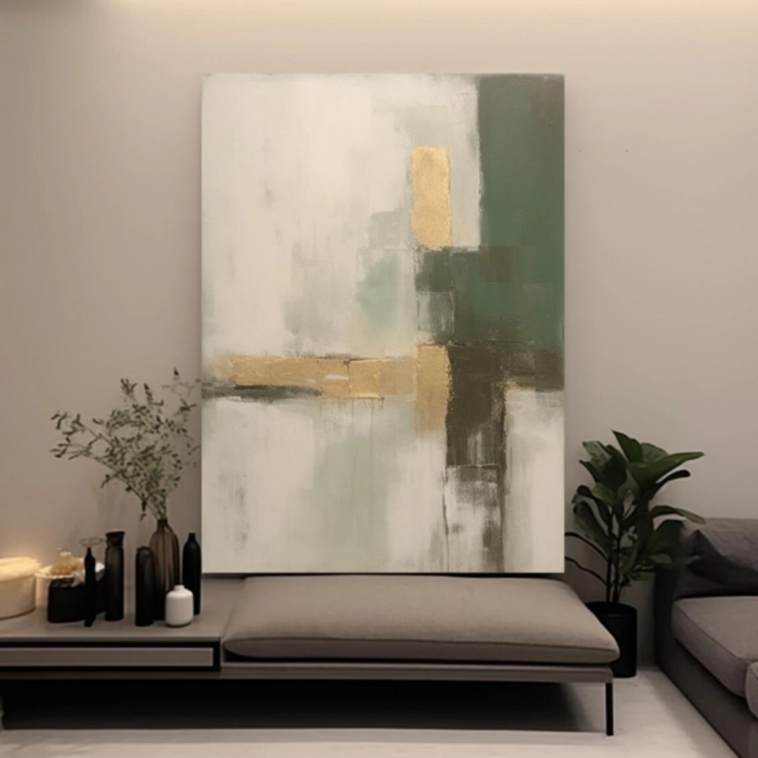 Beige & Green Abstract Wall Art #BG142