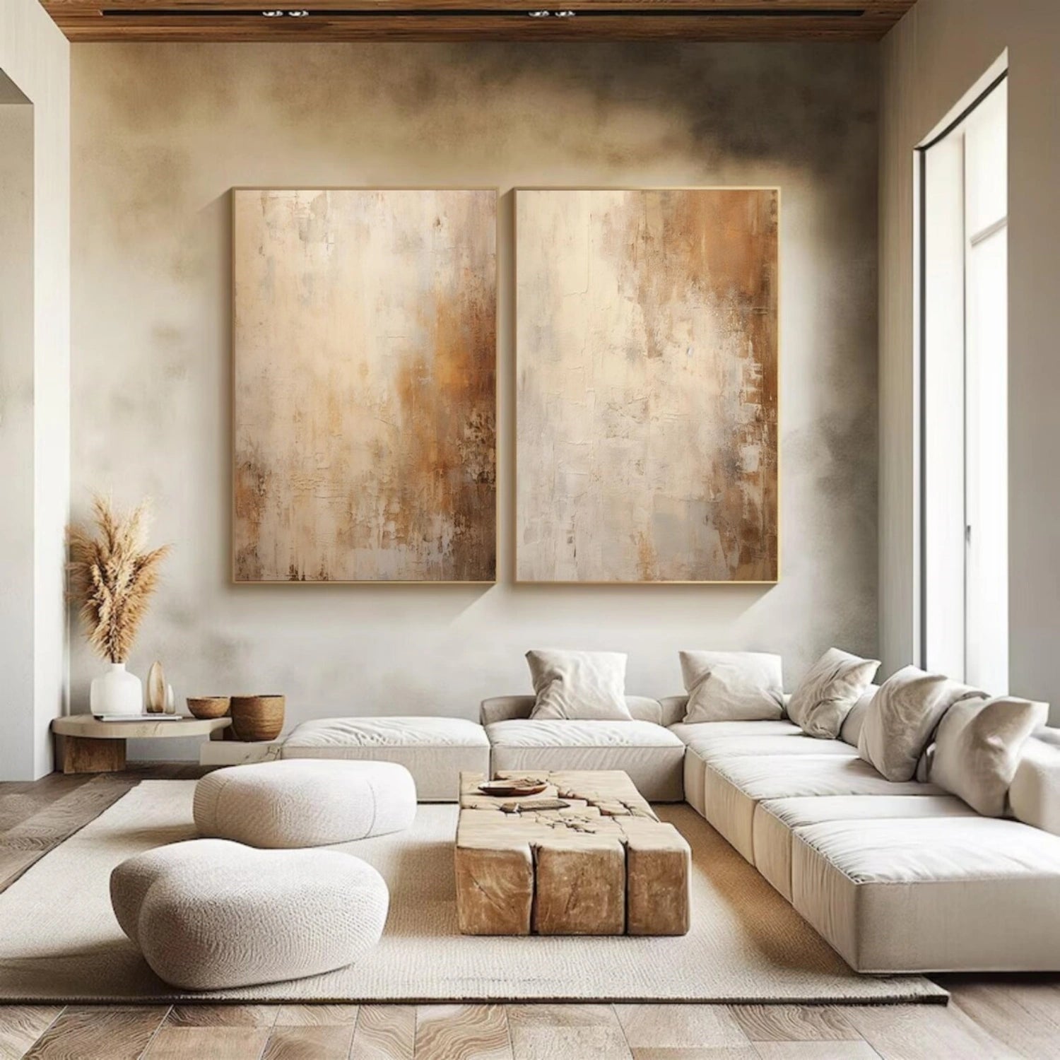 Beige & Brown Abstract Set of 2 #BB163
