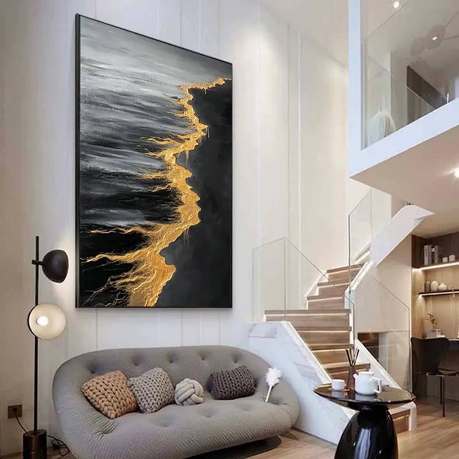 Back & Gold Ocean And Sky Abstract Textured Canvas Art #OS 288