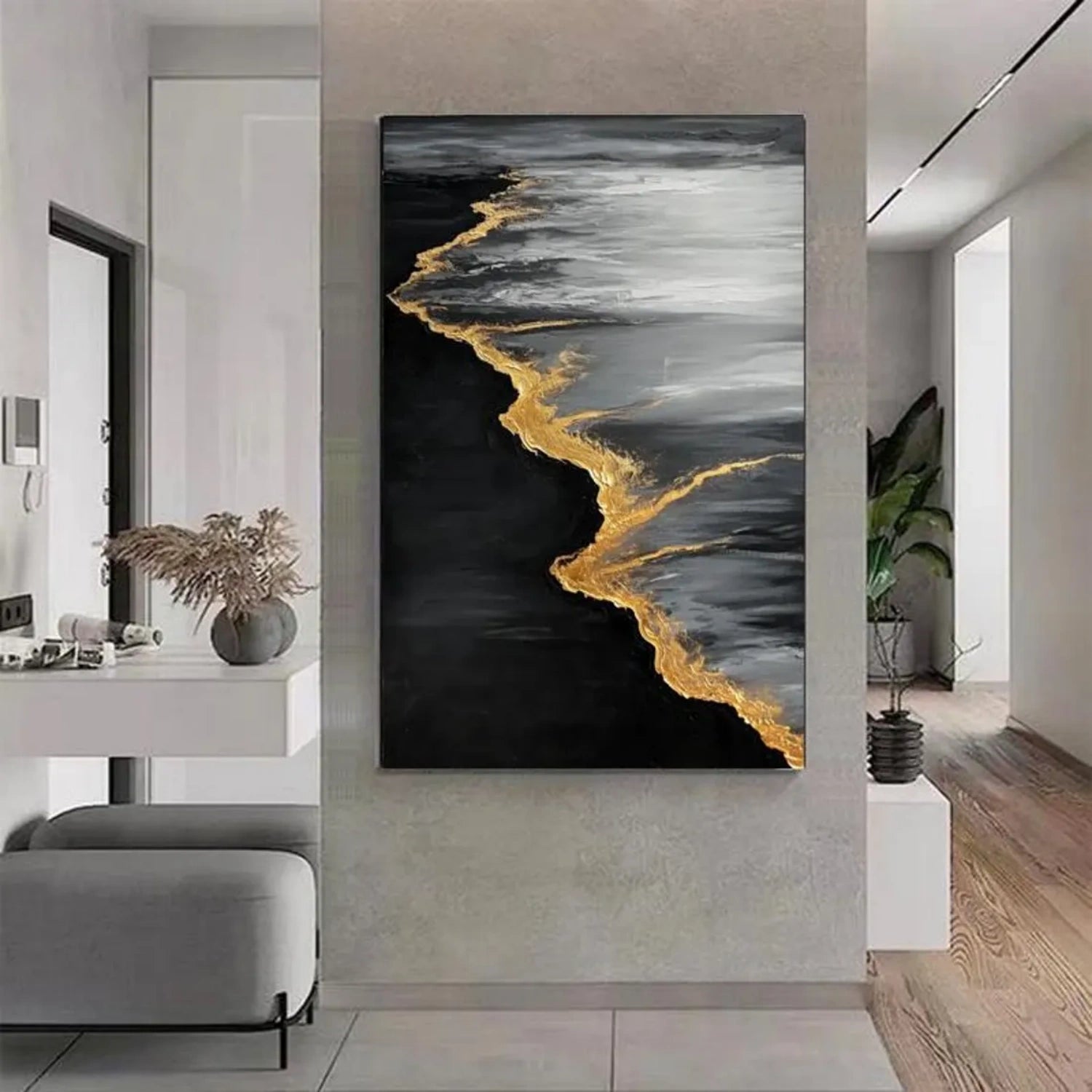 Back & Gold Ocean And Sky Abstract Textured Canvas Art #OS 288