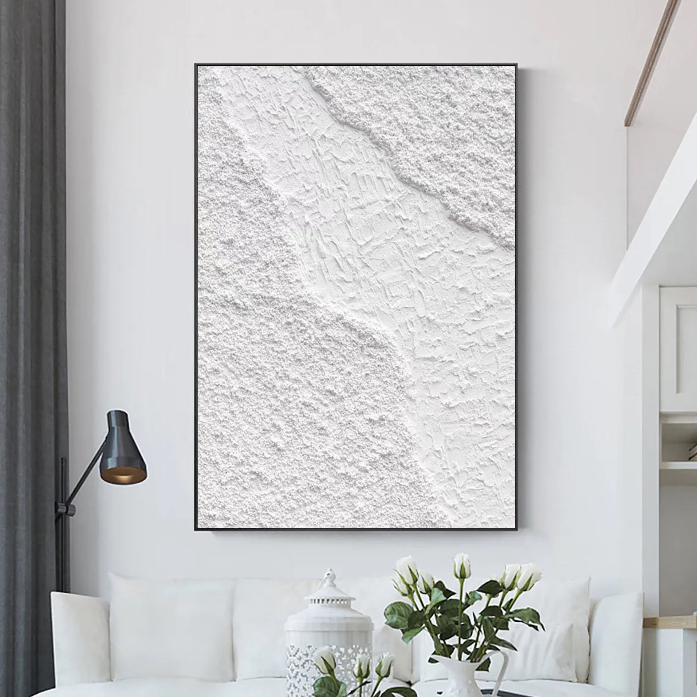 White Minimalist Textured Painting Canvas #MM096