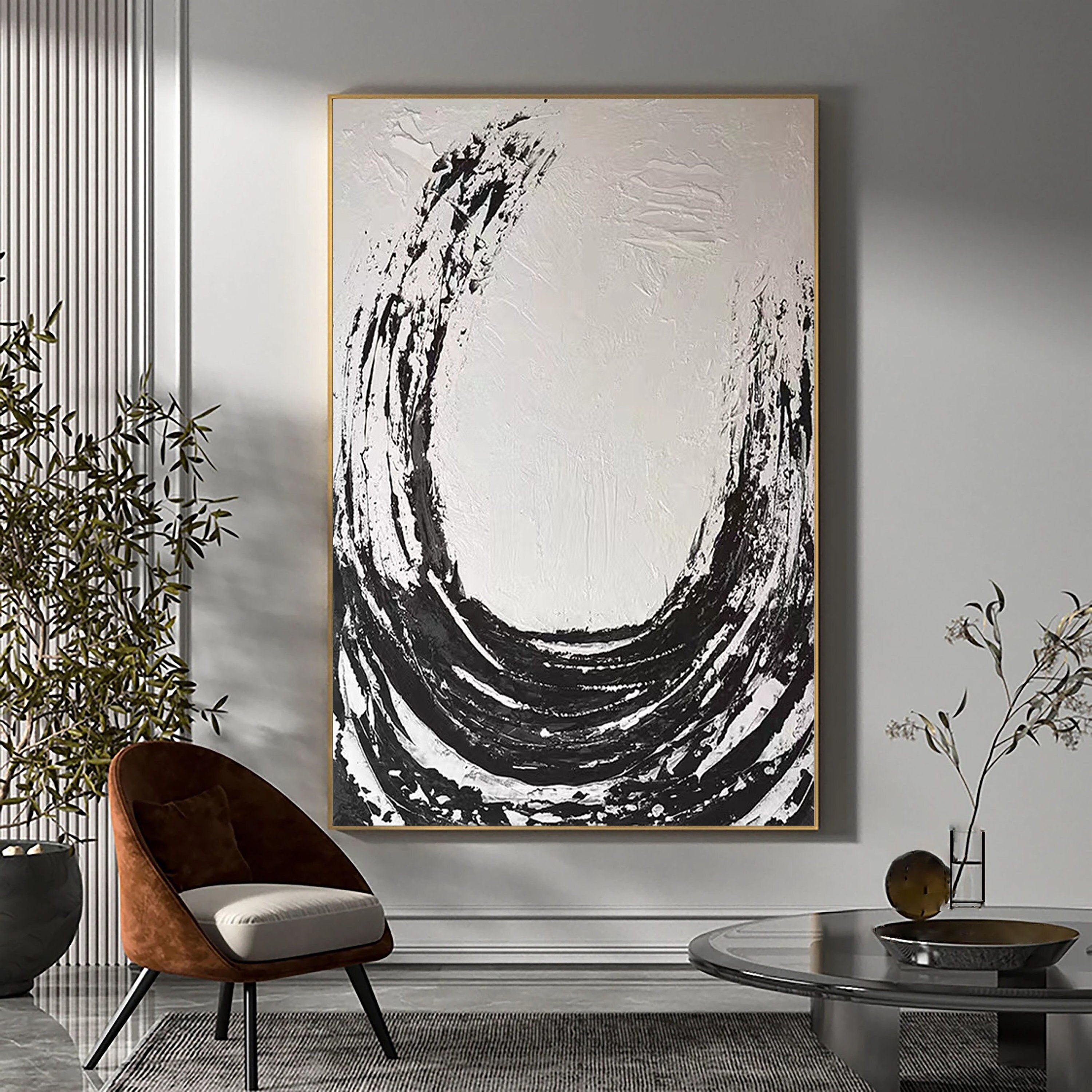 Extra store Large Abstract Handmade Oil Painting, Minimalist Black & white abstract wall art, Living Room Oil Painting Canvas by Ben Harris