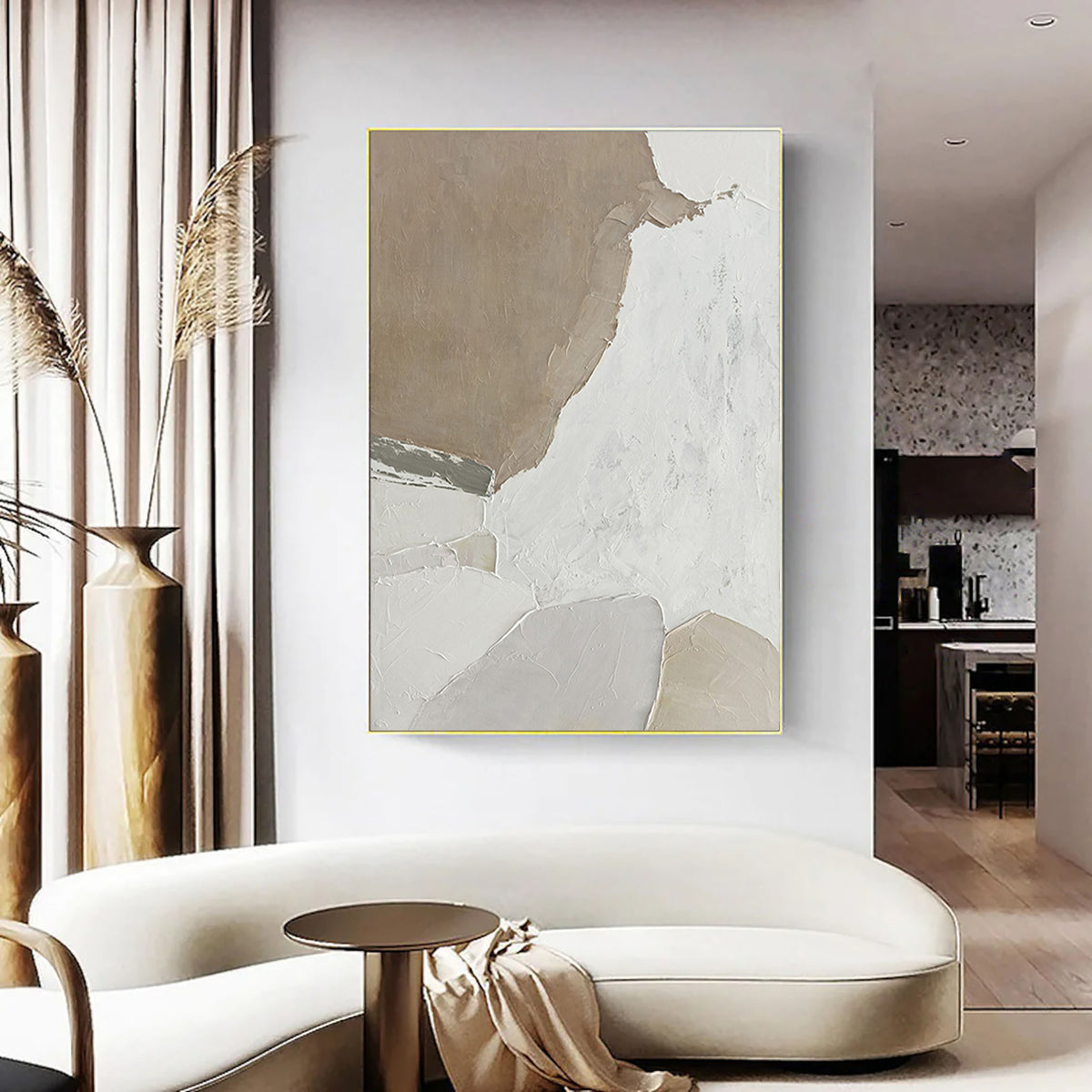 Wabi Sabi Black Beige Abstract Wall Decor Painting on Canvas #AB 028
