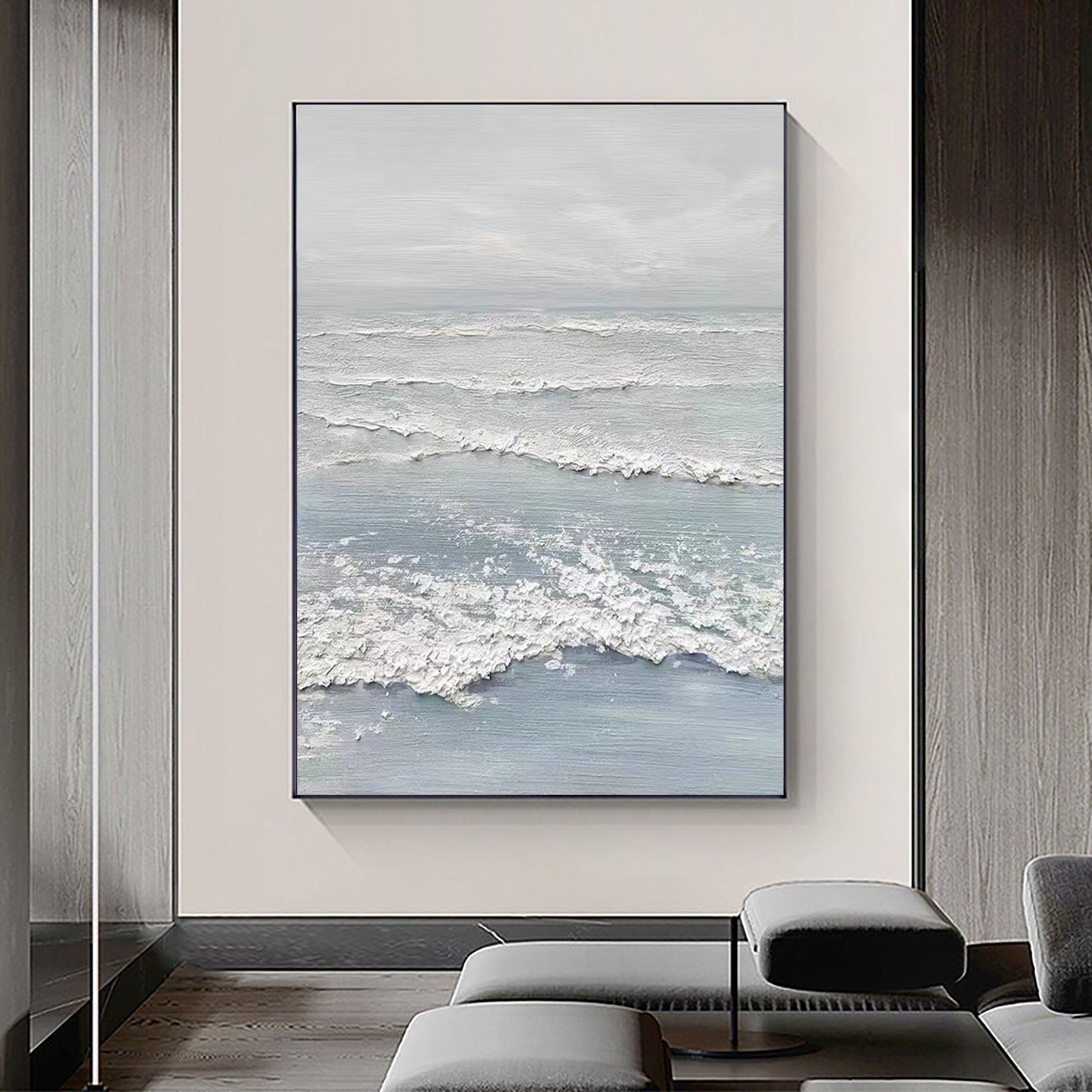 Seascape abstract blue sea wave painting blue sky white grey scenery textured online painting acrylic canvas painting large living room wall art