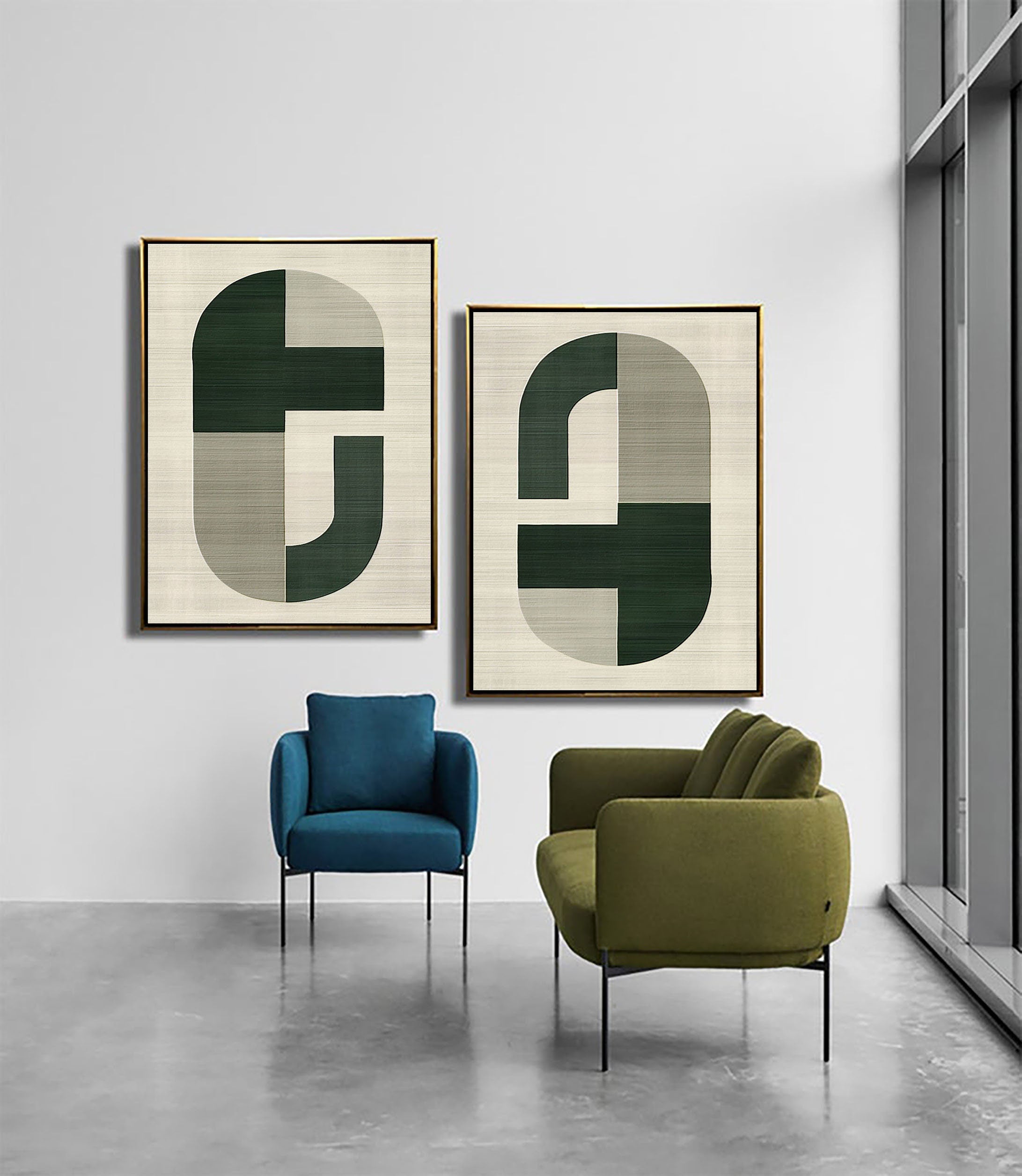 Blue & Green Abstract Set of 2 #BG005