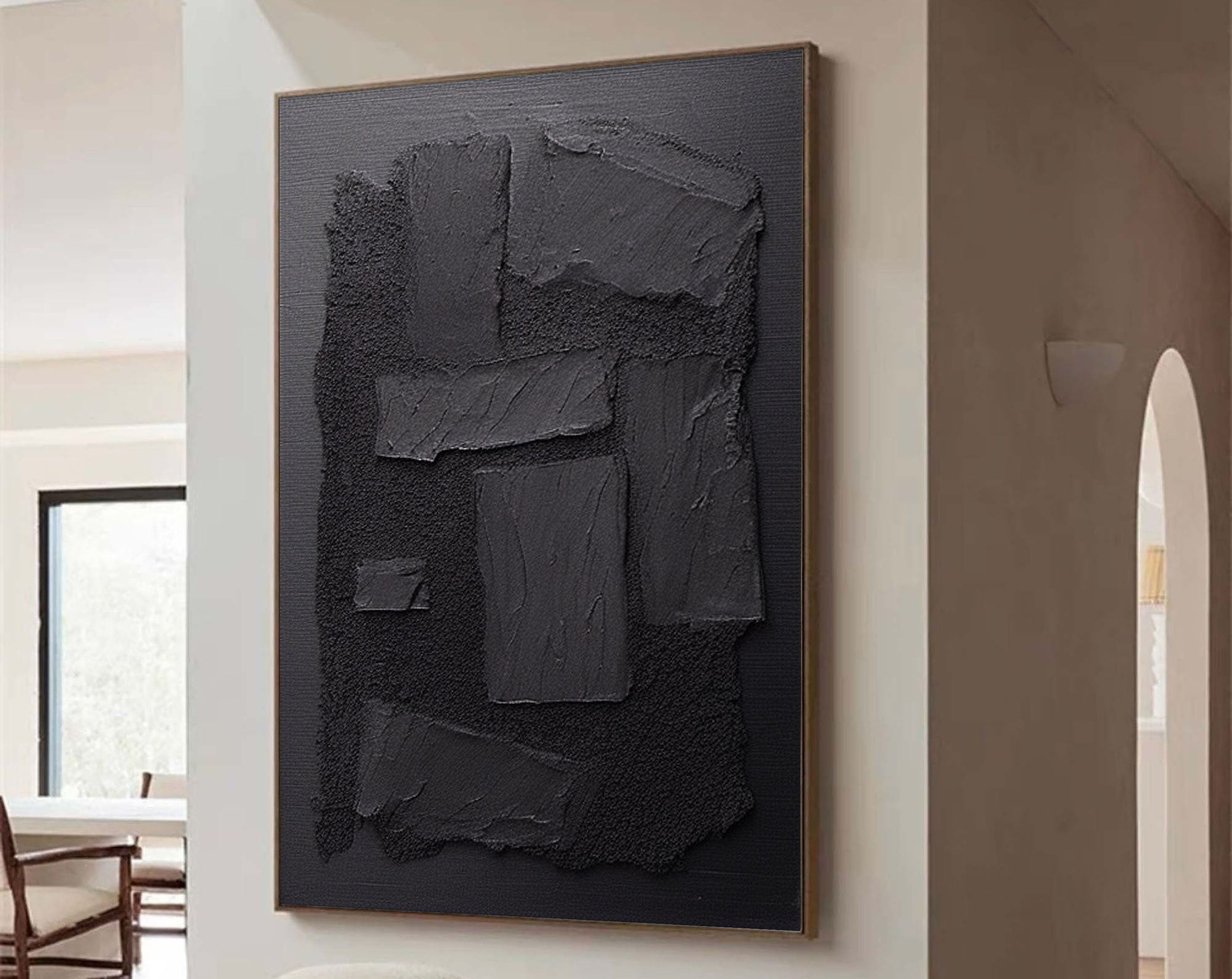 Black Plaster Art Minimalist Textured Painting #MZ033