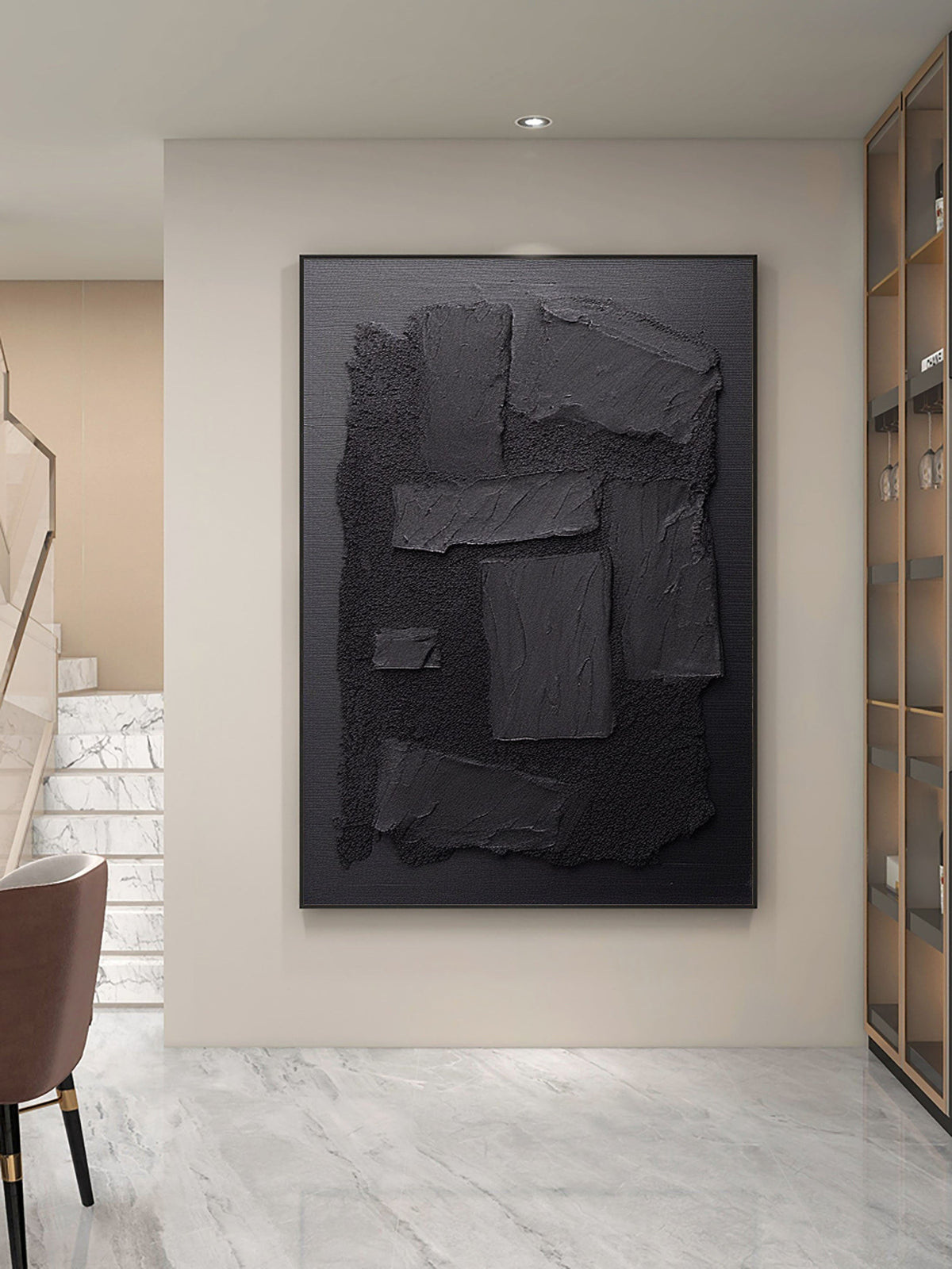 Photo inspiration: Visual Reference: 3D Textured Black Minimalist Painting Wall Decor For Living Room